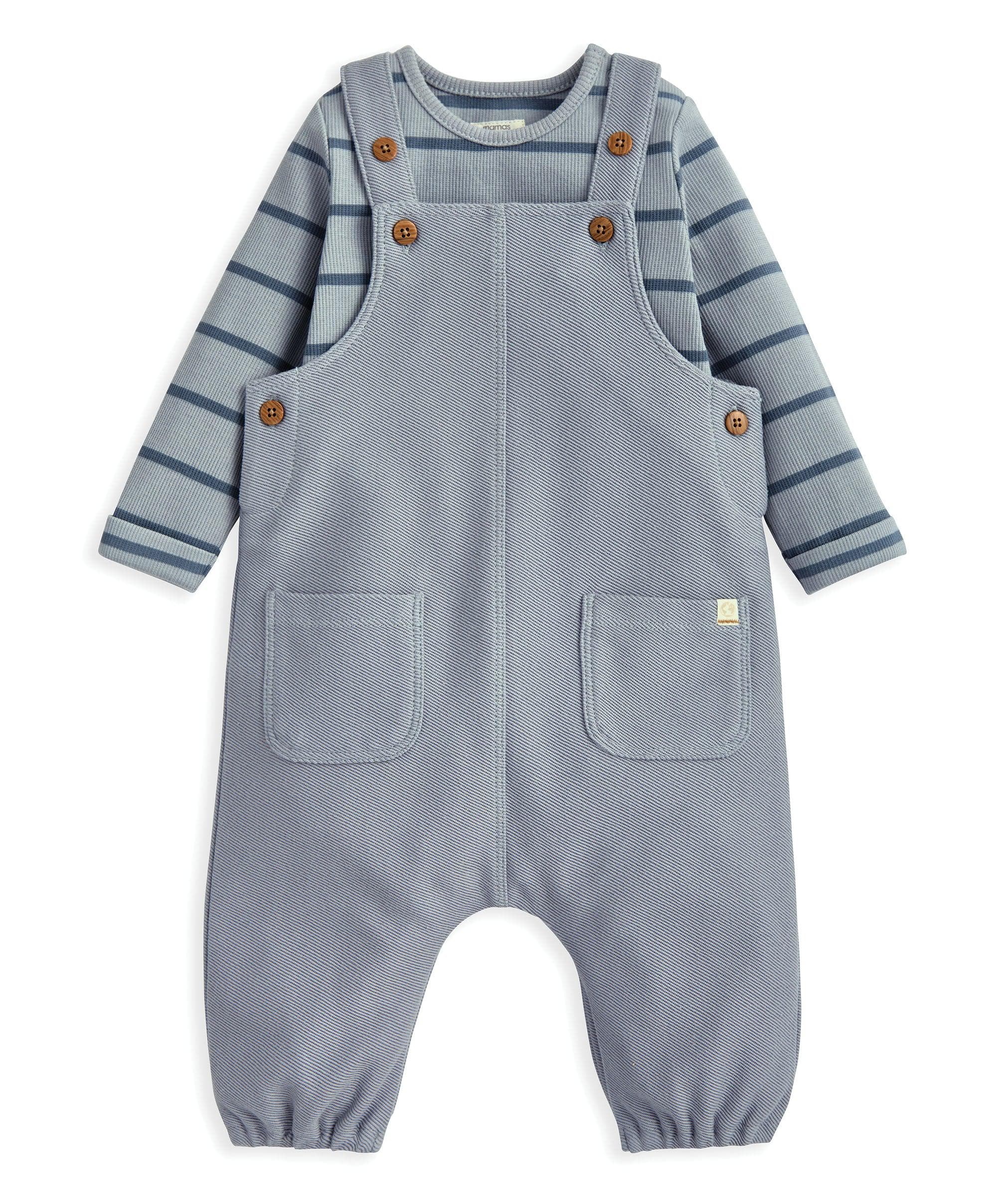 Striped Dungarees & Bodysuit Set (2 Pieces) – Blue - Image 4