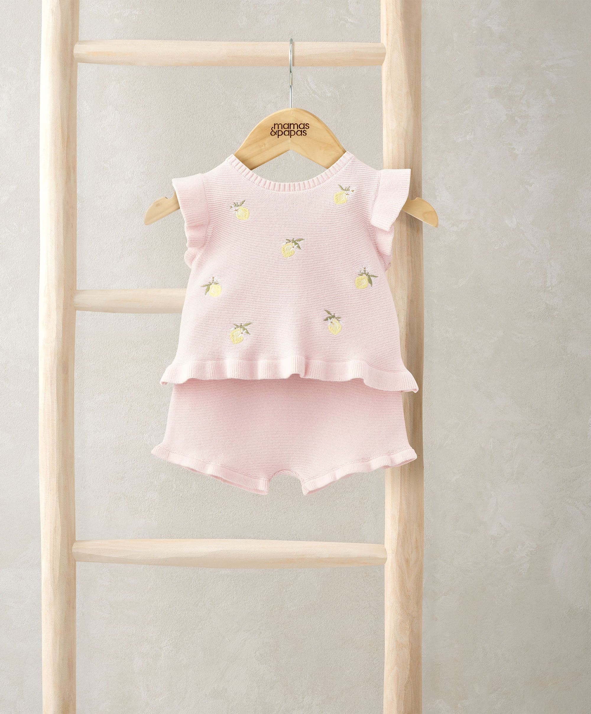 Embroidered Knit Top & Shorts Set (2 Pieces) - Pink