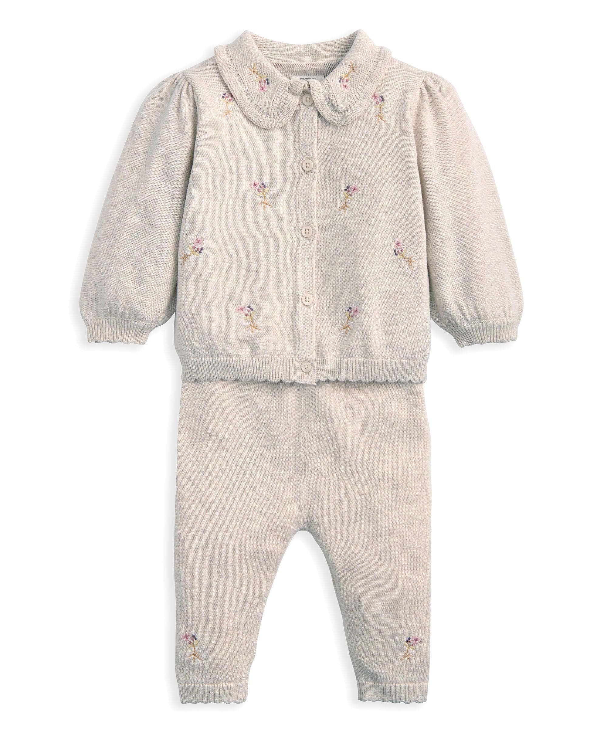 Embroidered Cardigan and Leggings Set with Scallop Detail (2 Pieces) - Image 4
