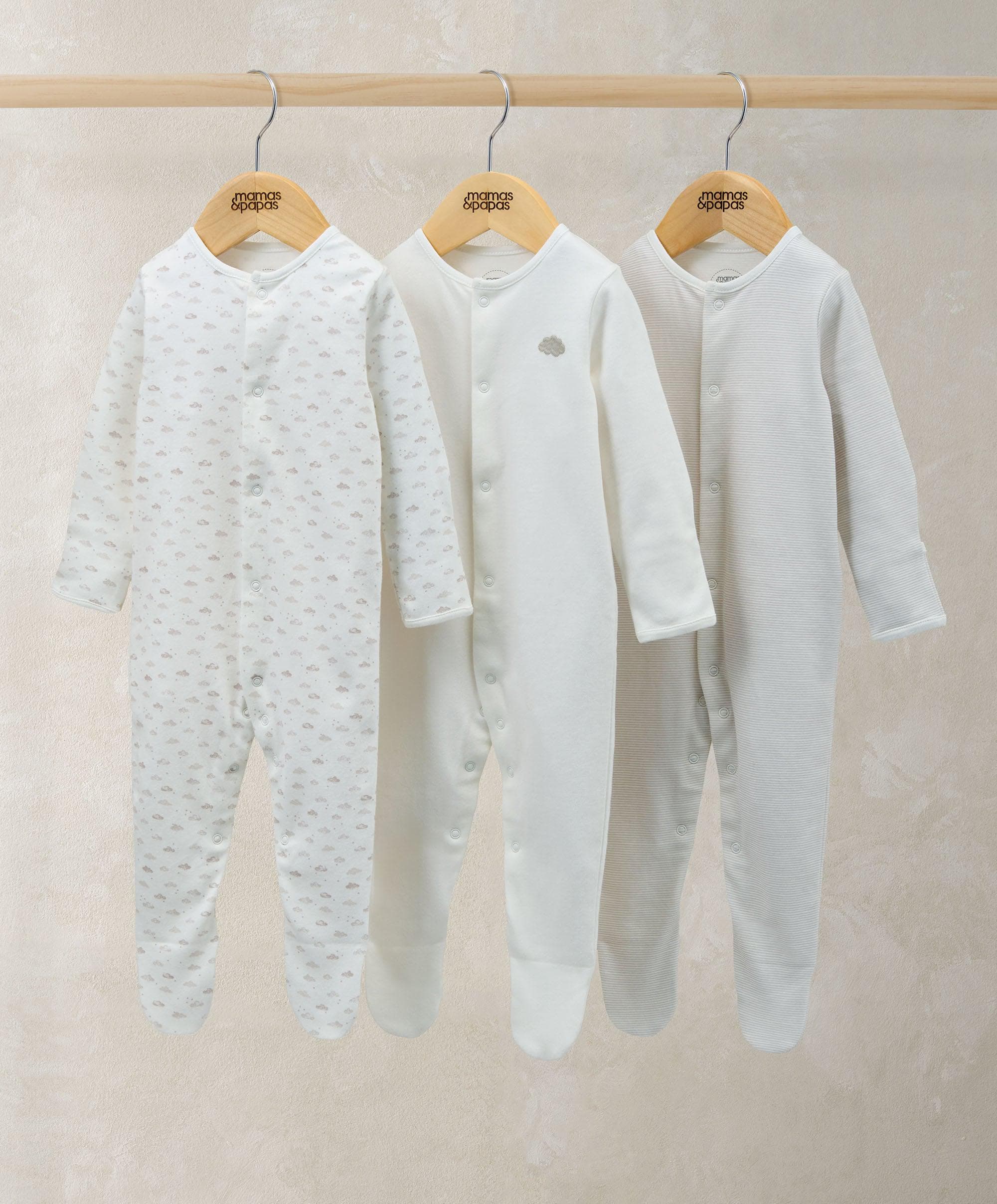 Sleepsuits (Pack of 3) - Cloud Stripe & Placement Prints