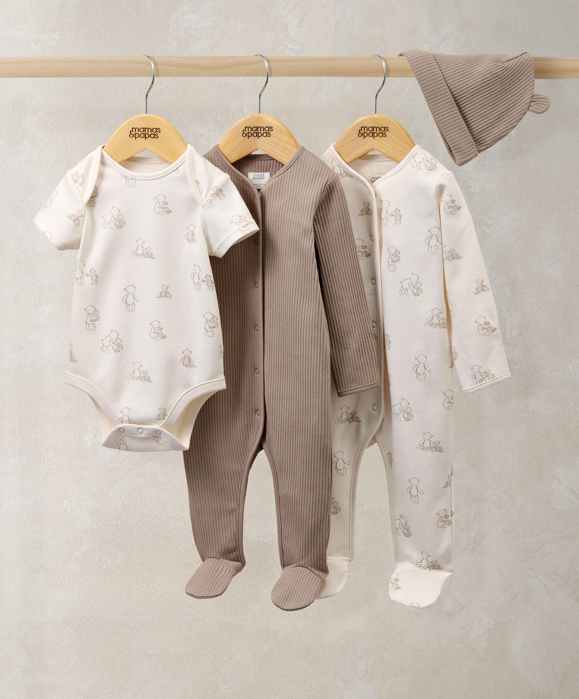 Bear Print All In Ones Bodysuit & Hat Set (4 Pieces)