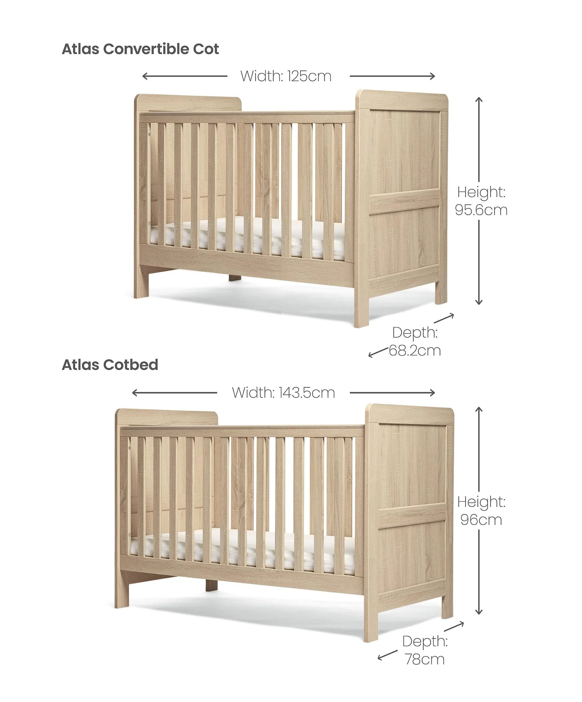 Atlas Small Cotbed Bundle with Essential Airflow Pocket Spring Small Cotbed & Cot Mattress - Light Oak - Image 3