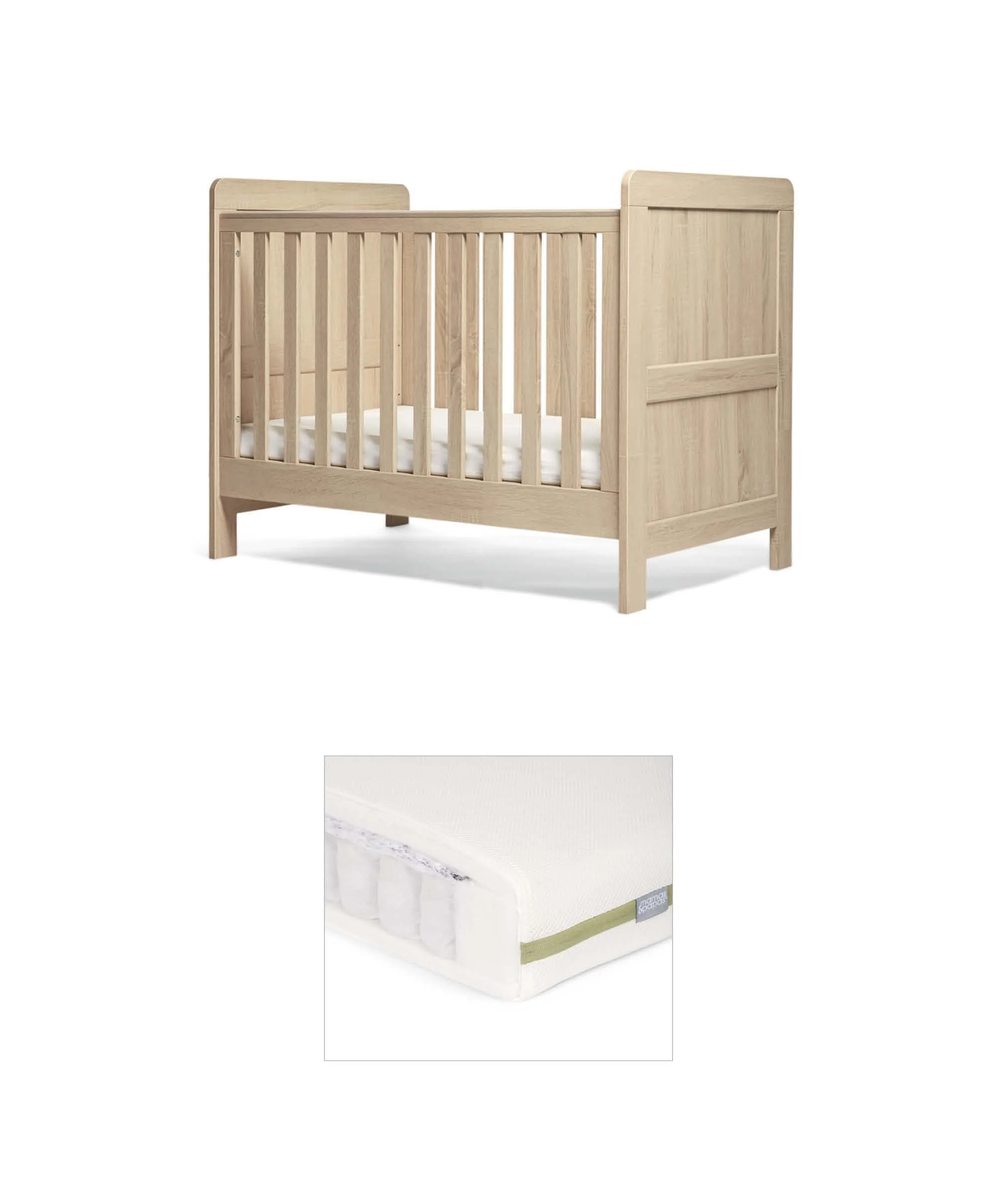 Atlas Small Cotbed Bundle with Premium Pocket Spring Small Cotbed & Cot Mattress - Light Oak