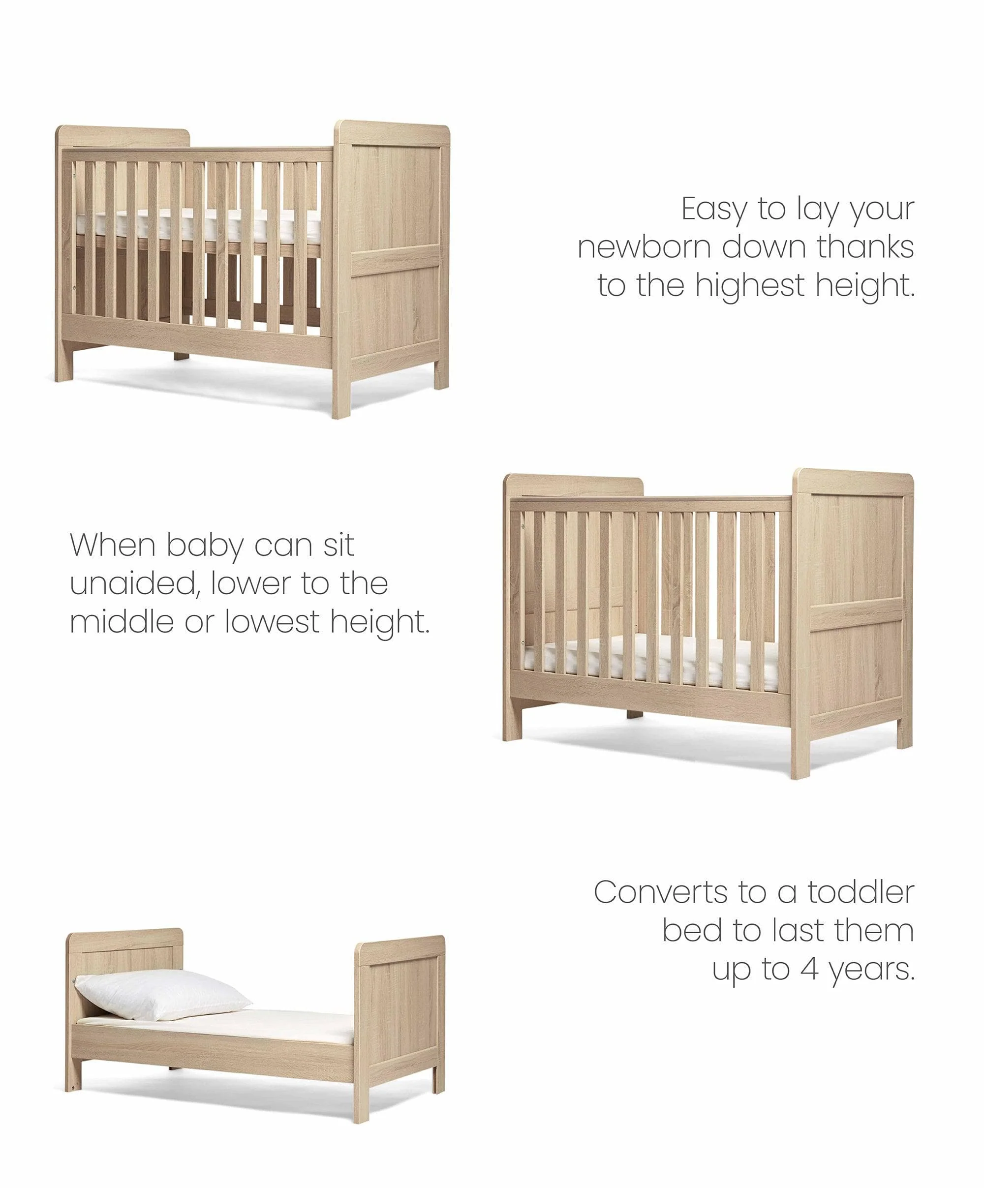 Atlas Small Cotbed Bundle with Premium Pocket Spring Small Cotbed & Cot Mattress - Light Oak - Image 4