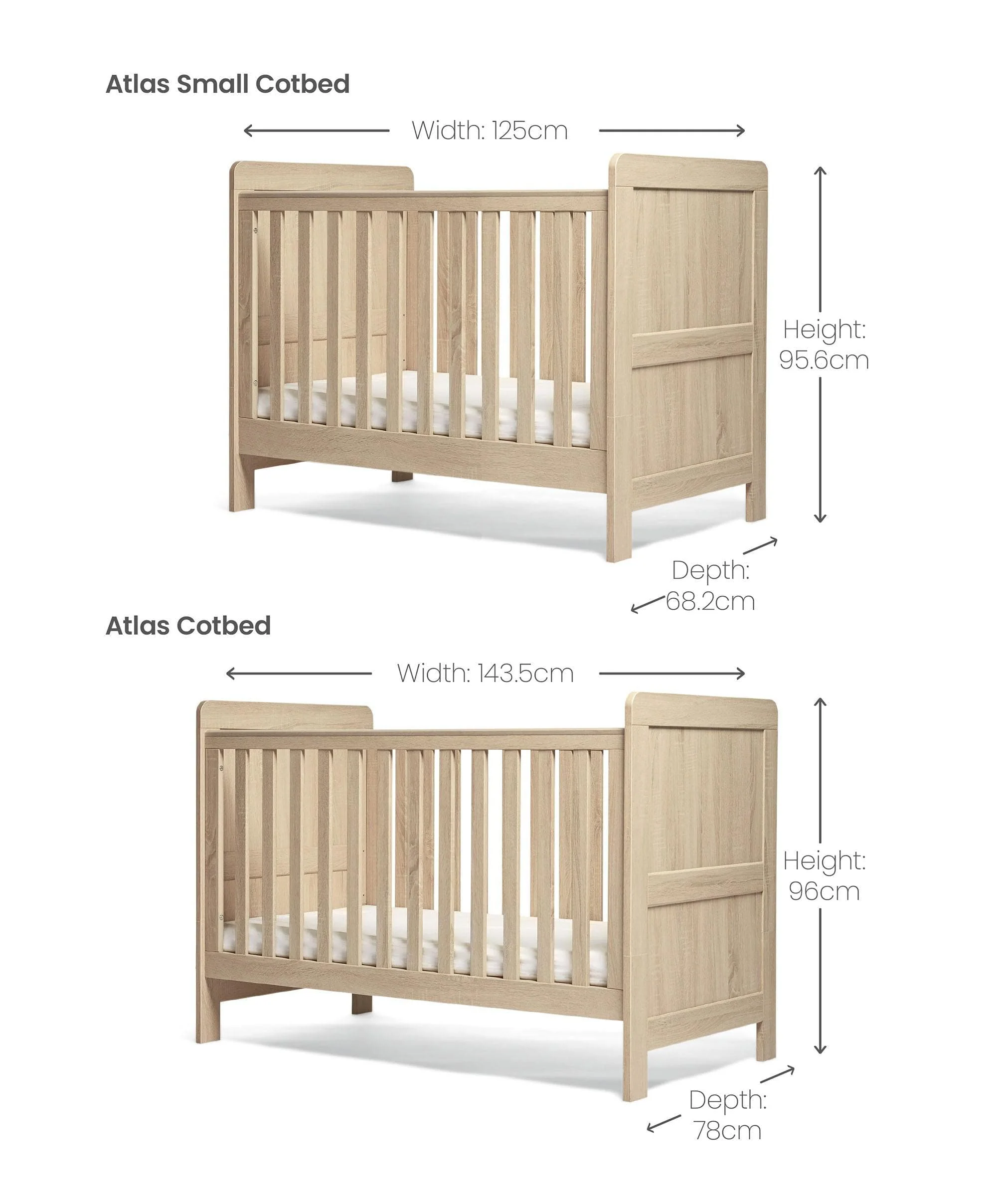 Atlas 3 Piece Small Cotbed Range with Dresser Changer & Wardrobe - Light Oak - Image 5