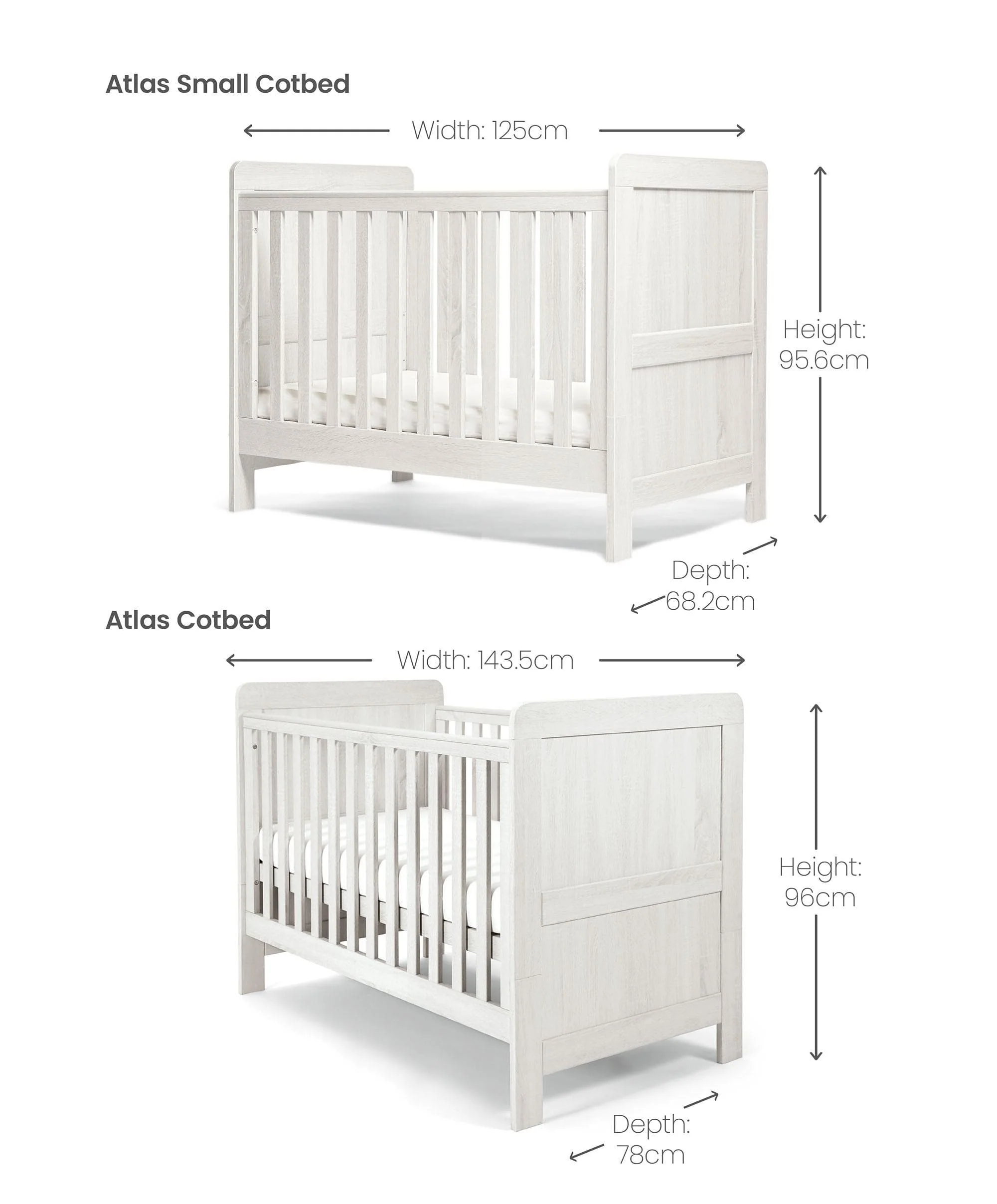 Atlas 3 Piece Small Cotbed Range with Dresser Changer & Wardrobe - White - Image 7