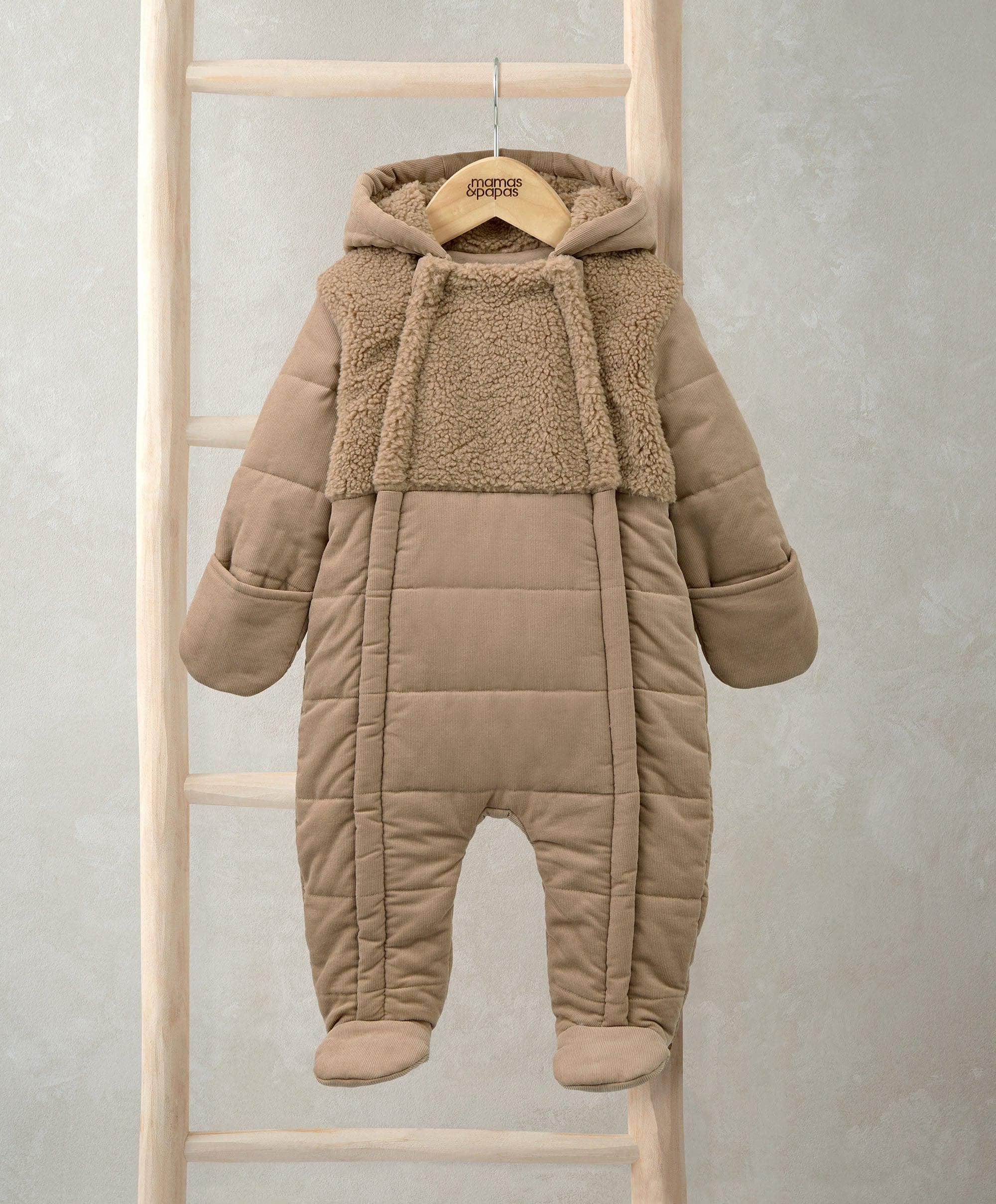 Quilted Cord & Borg Pramsuit with 3D Ears - Brown