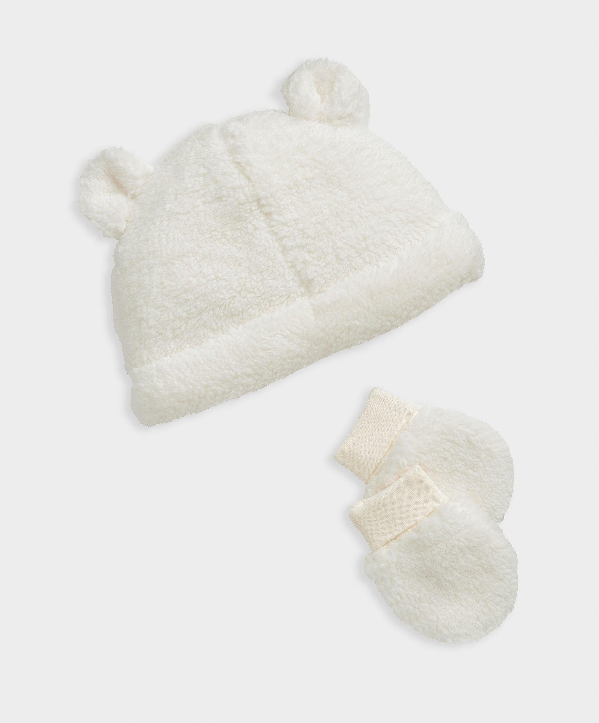 Cream Borg Hat & Mitts Set - Image 2