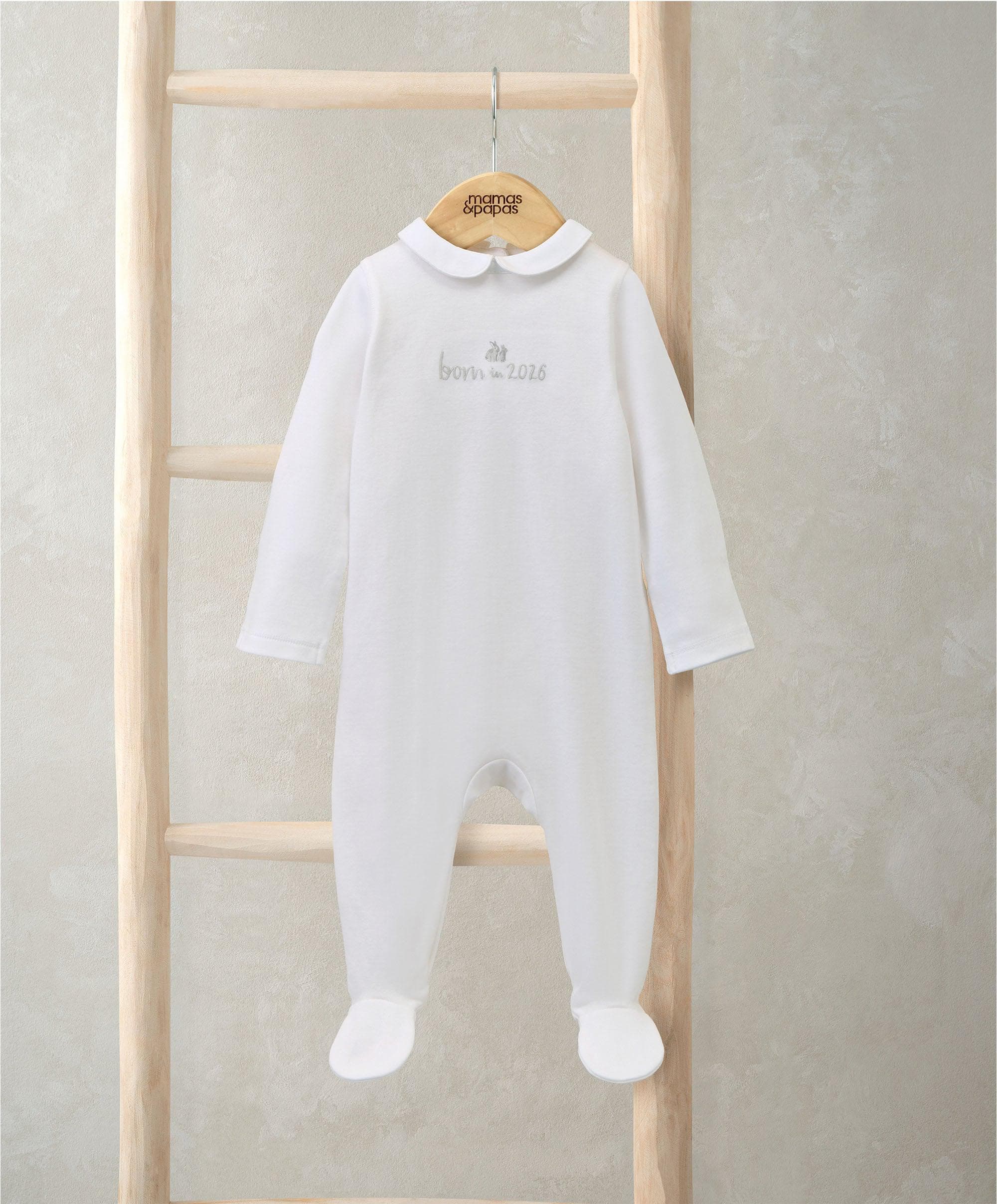 Born in 2026 Embroidered All In One White