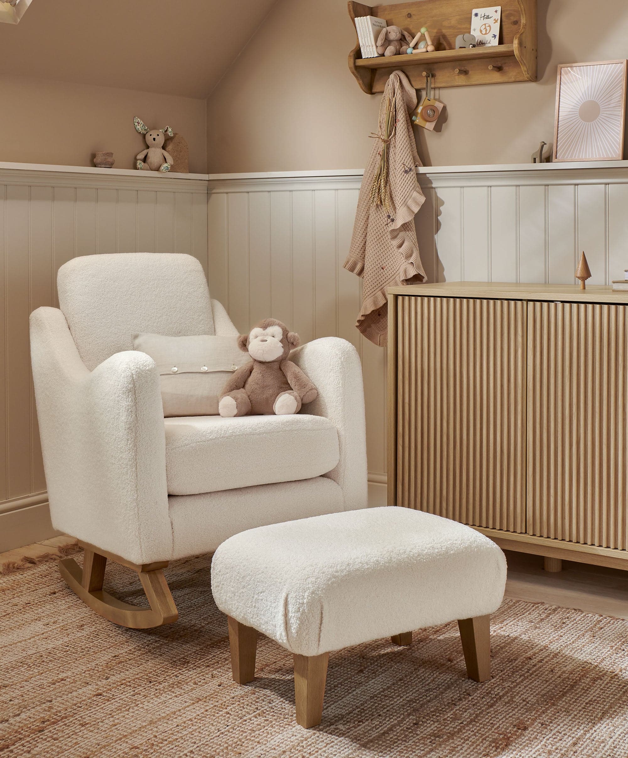 Bowdon Nursing Chair & Footstool Set - Off White Boucle