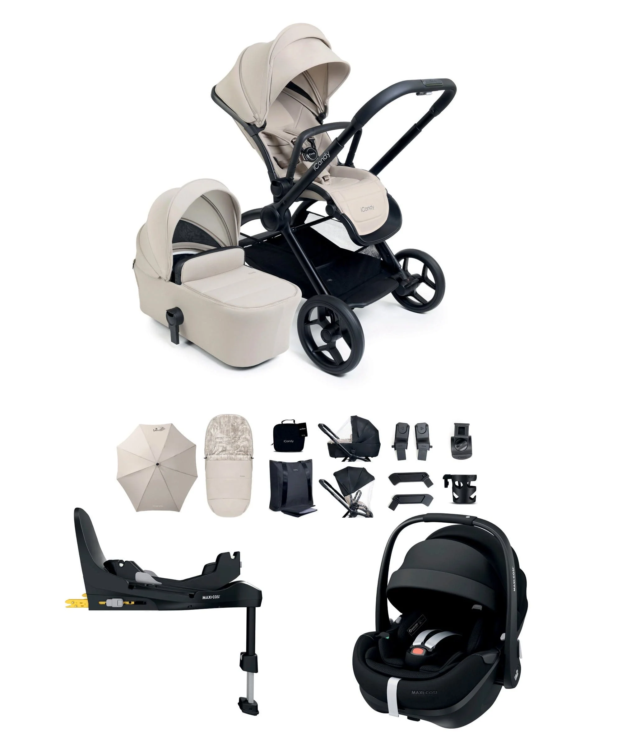 iCandy Core 2 Pushchair Bundle With Maxi-Cosi Pebble 360 Pro Car Seat & Base - Sandstone