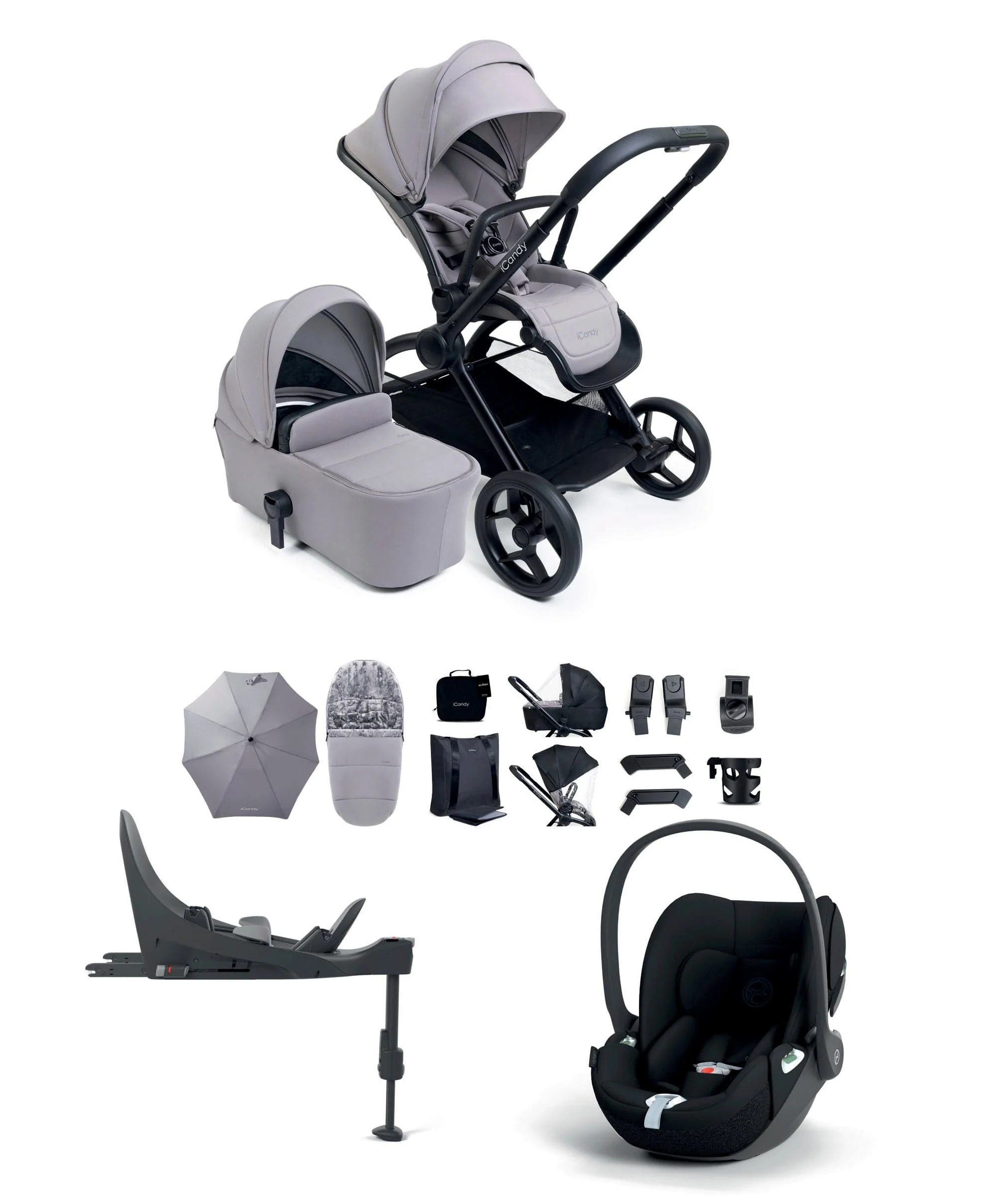 iCandy Core 2 Pushchair Bundle With Cybex Cloud T Car Seat & Base - Storm Grey