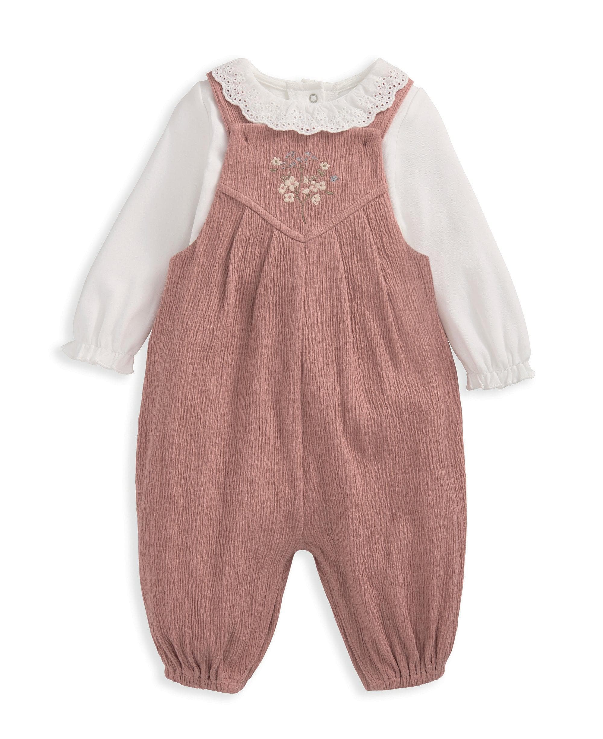 Crinkle Dungarees & Bodysuit Outfit Set - Pink - Image 3