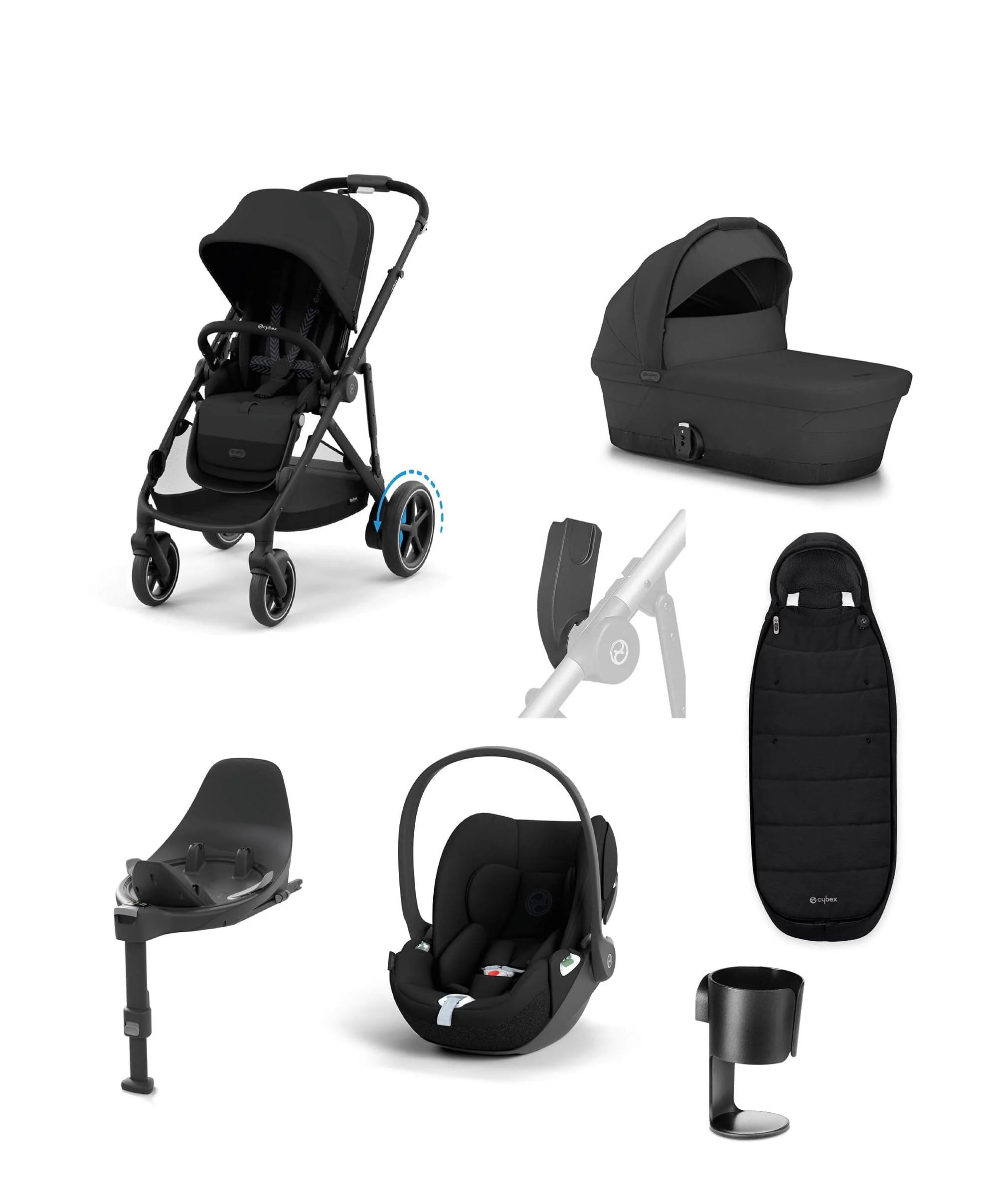 Cybex e-Gazelle S Electric Pushchair Bundle With Cybex Cloud T i-Size + Baby Car Seat & Base (7 Pieces) - Black