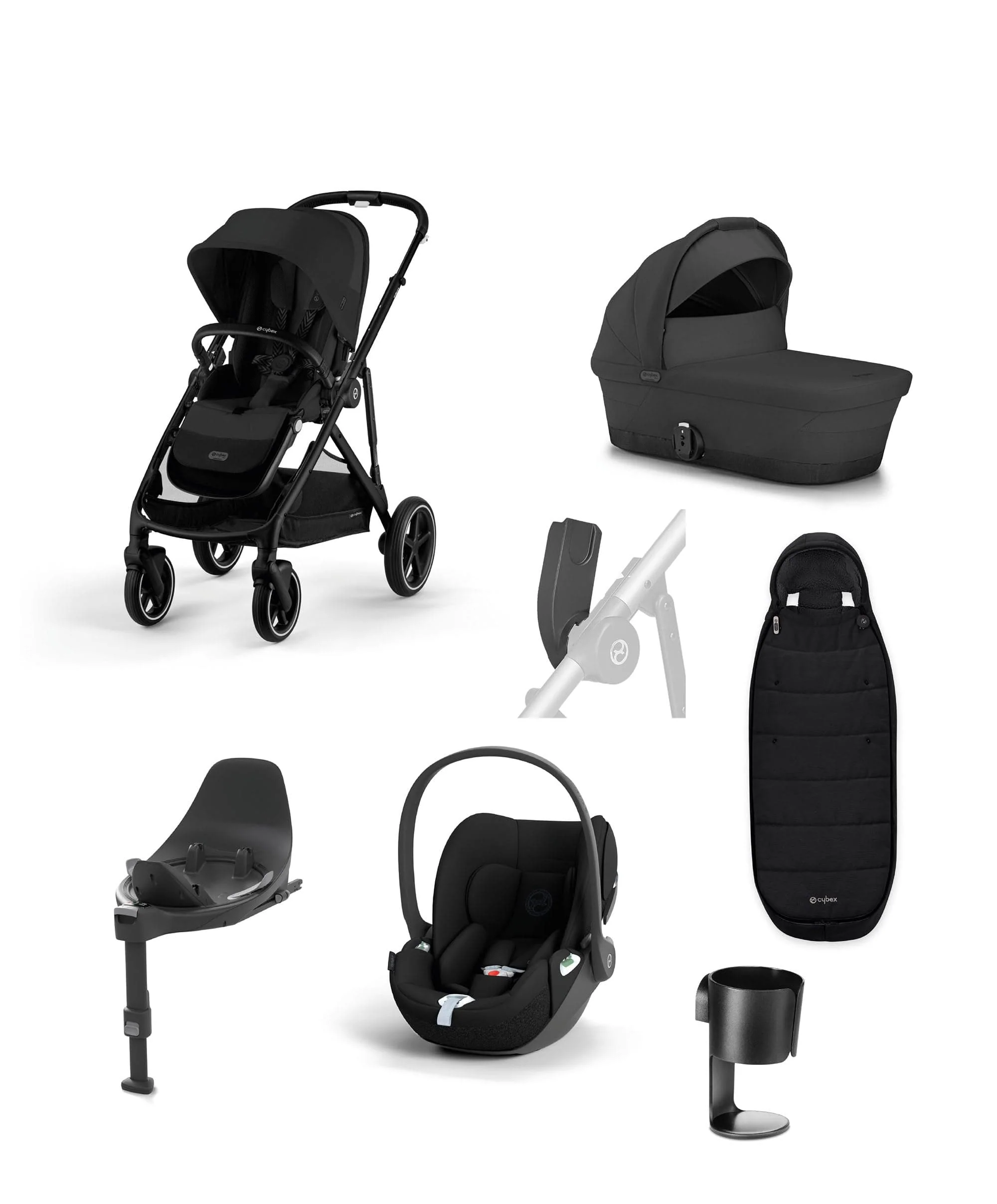 Cybex Gazelle S Pushchair Bundle With Cybex Cloud T i-Size + Baby Car Seat & Base (7 Pieces) - Moon Black
