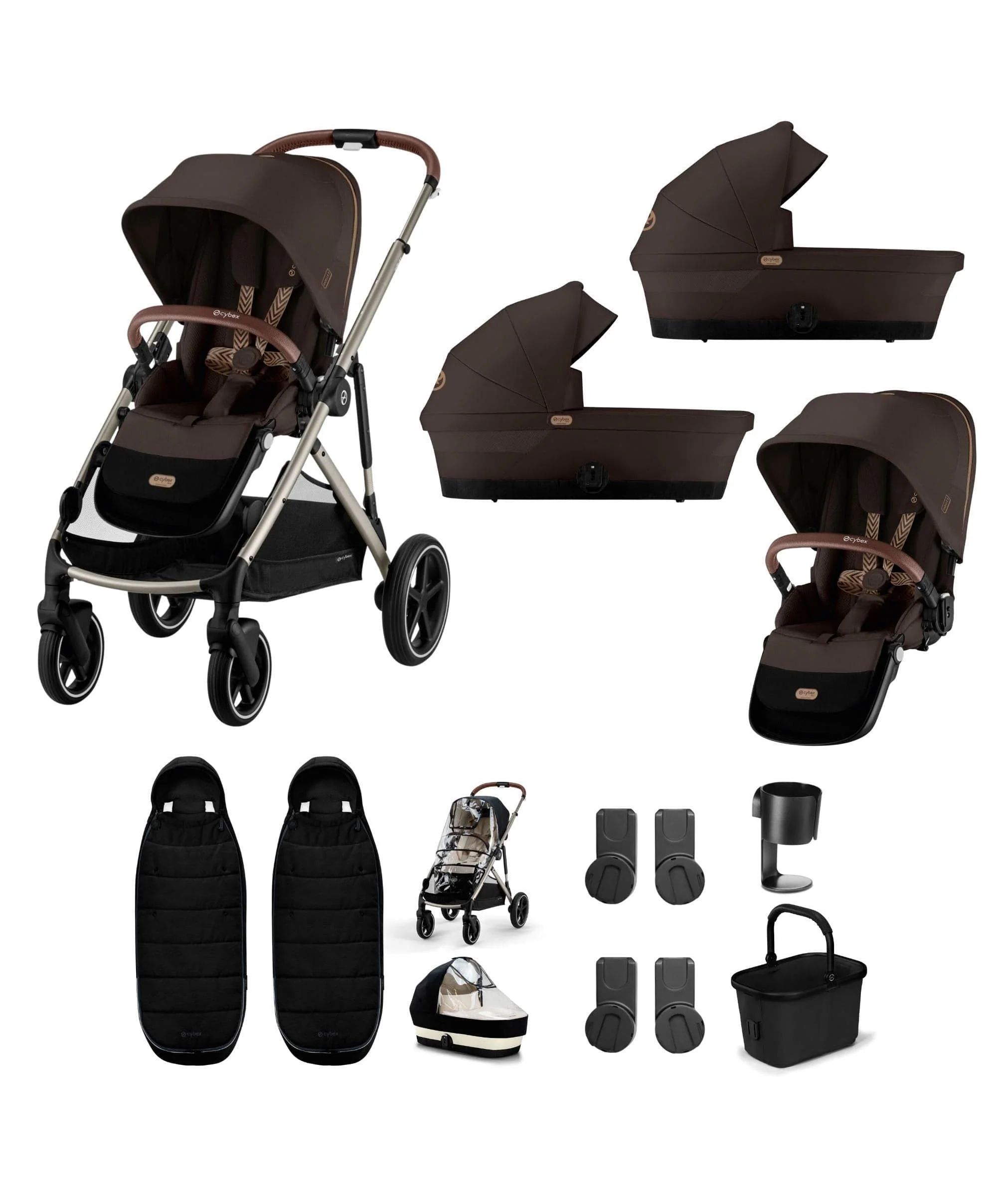Cybex Gazelle S Twin Pushchair Bundle (12 Pieces) - Chocolate Brown