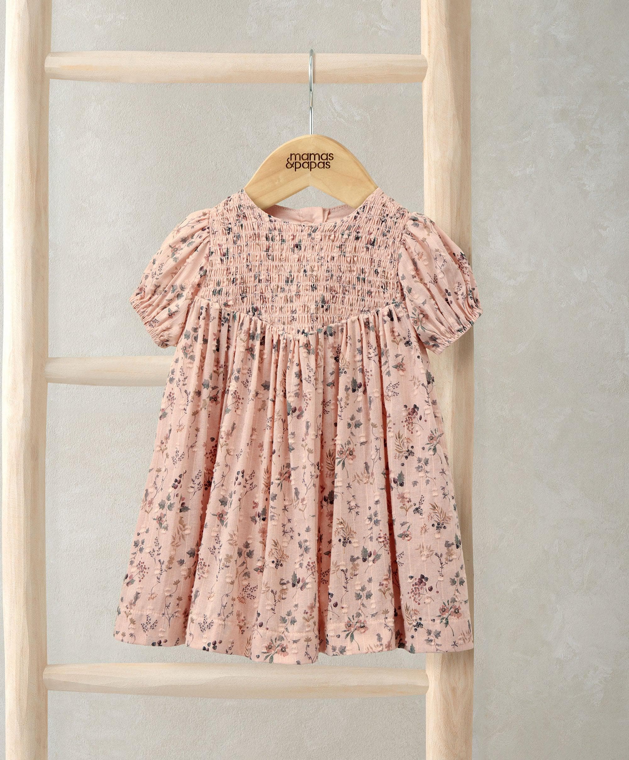 Ditsy Floral Dress with Smocked Yoke - Pink