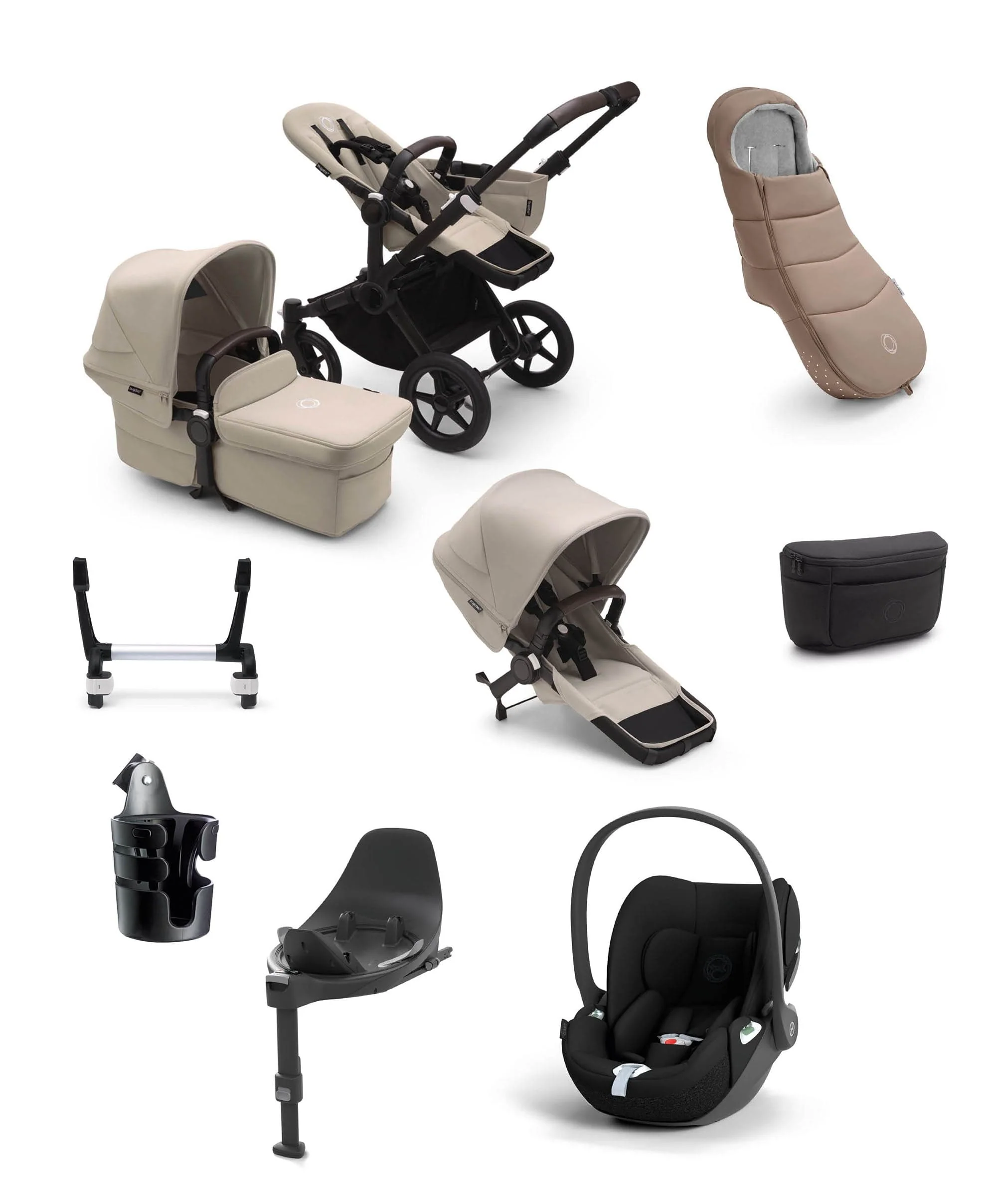 Bugaboo Donkey 5 Mono Complete Pushchair bundle with Cybex Cloud T i-Size Rotating Baby Car Seat & Base - (10 Pieces) - Taupe