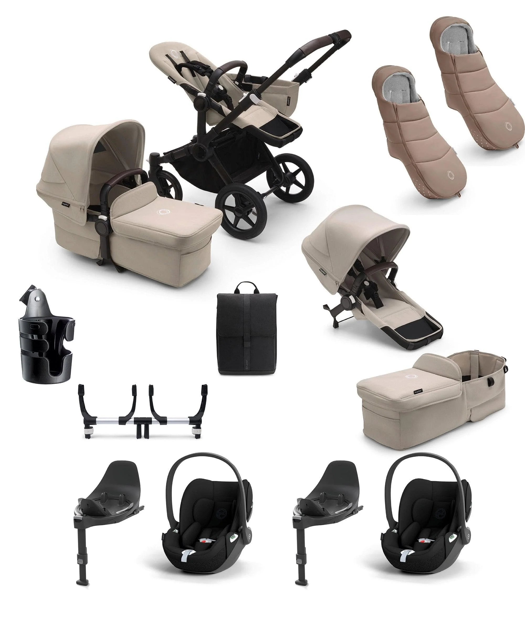 Bugaboo Donkey 5 Twin Pushchair Bundle with Cloud T Car Seat & Base - Taupe