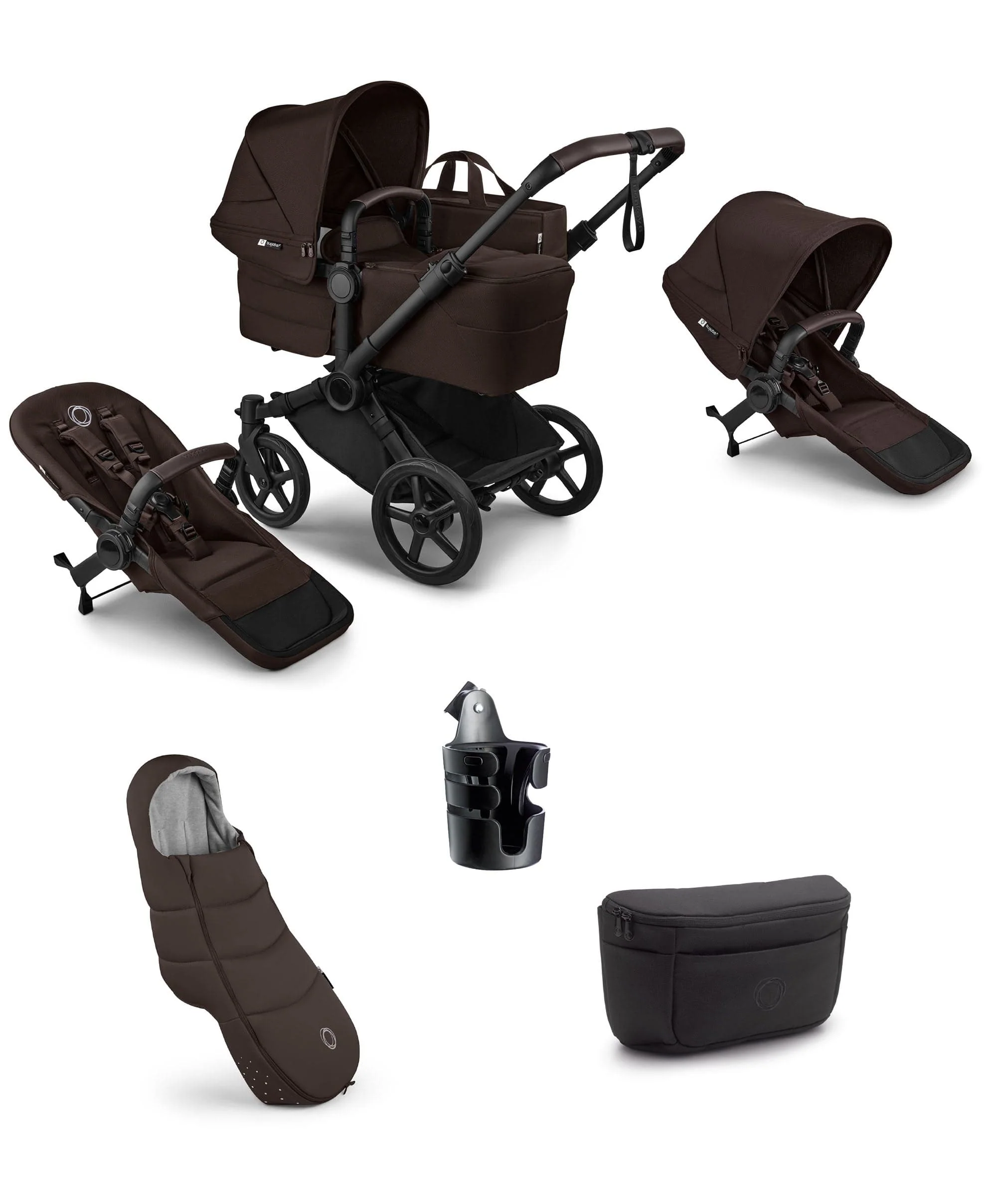 Bugaboo Donkey 6 Double Essential Pushchair Bundle (5 Pieces) - Cocoa Brown