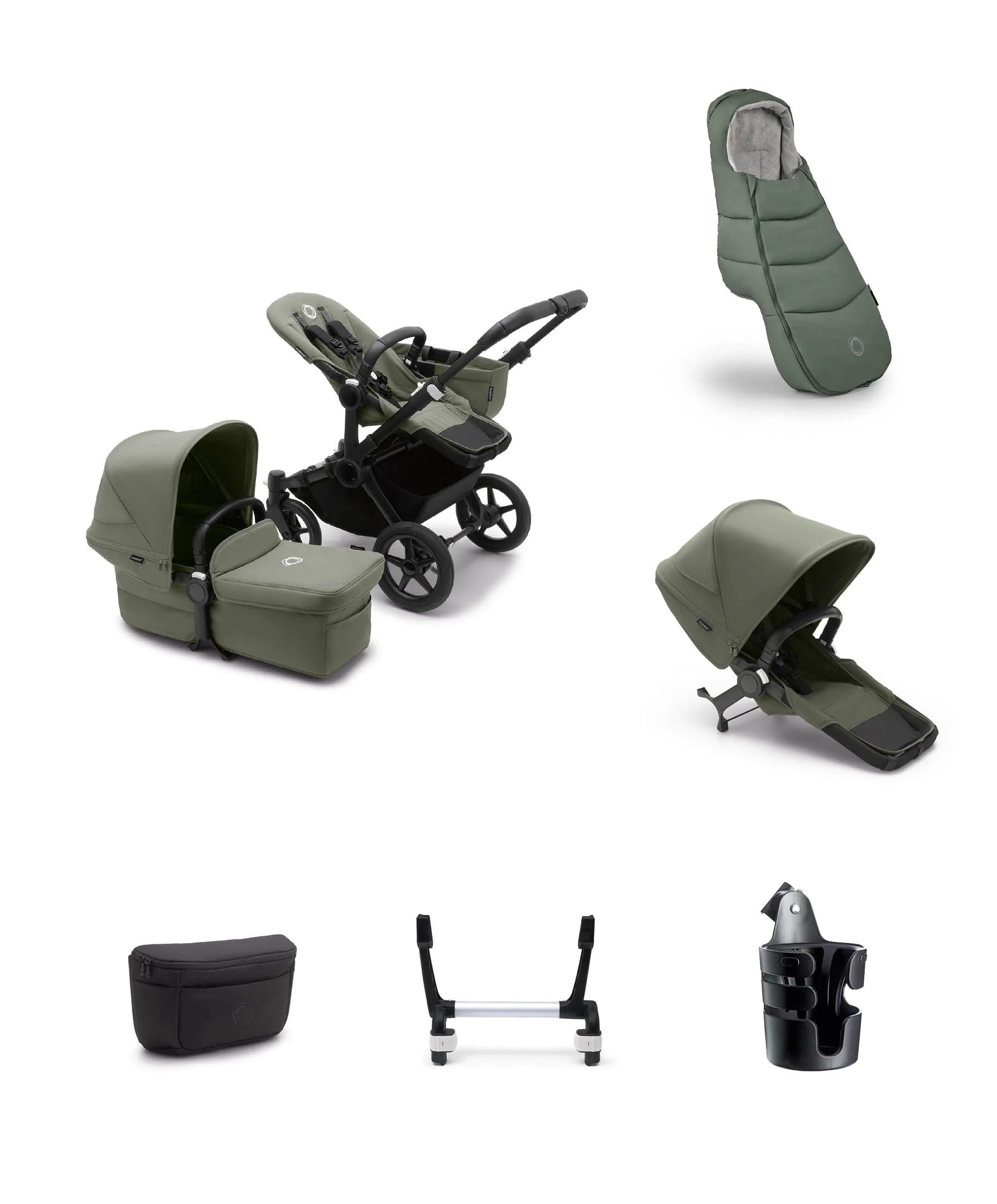 Bugaboo Donkey 5 Duo Essential Newborn Pushchair Bundle (7 Pieces) - Forest Green