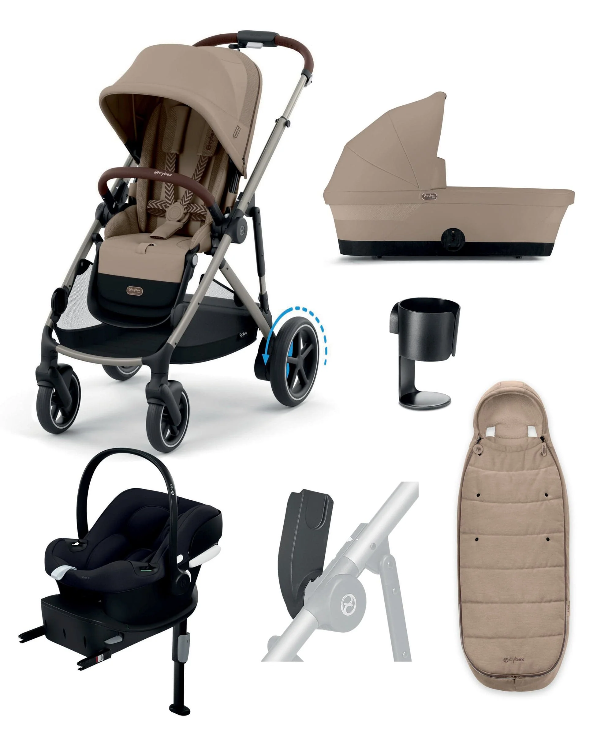 Cybex e-Gazelle S Electric Pushchair Bundle with Cybex Aton B2 i-Size Car Seat and Base (6 Pieces) – Almond Biege