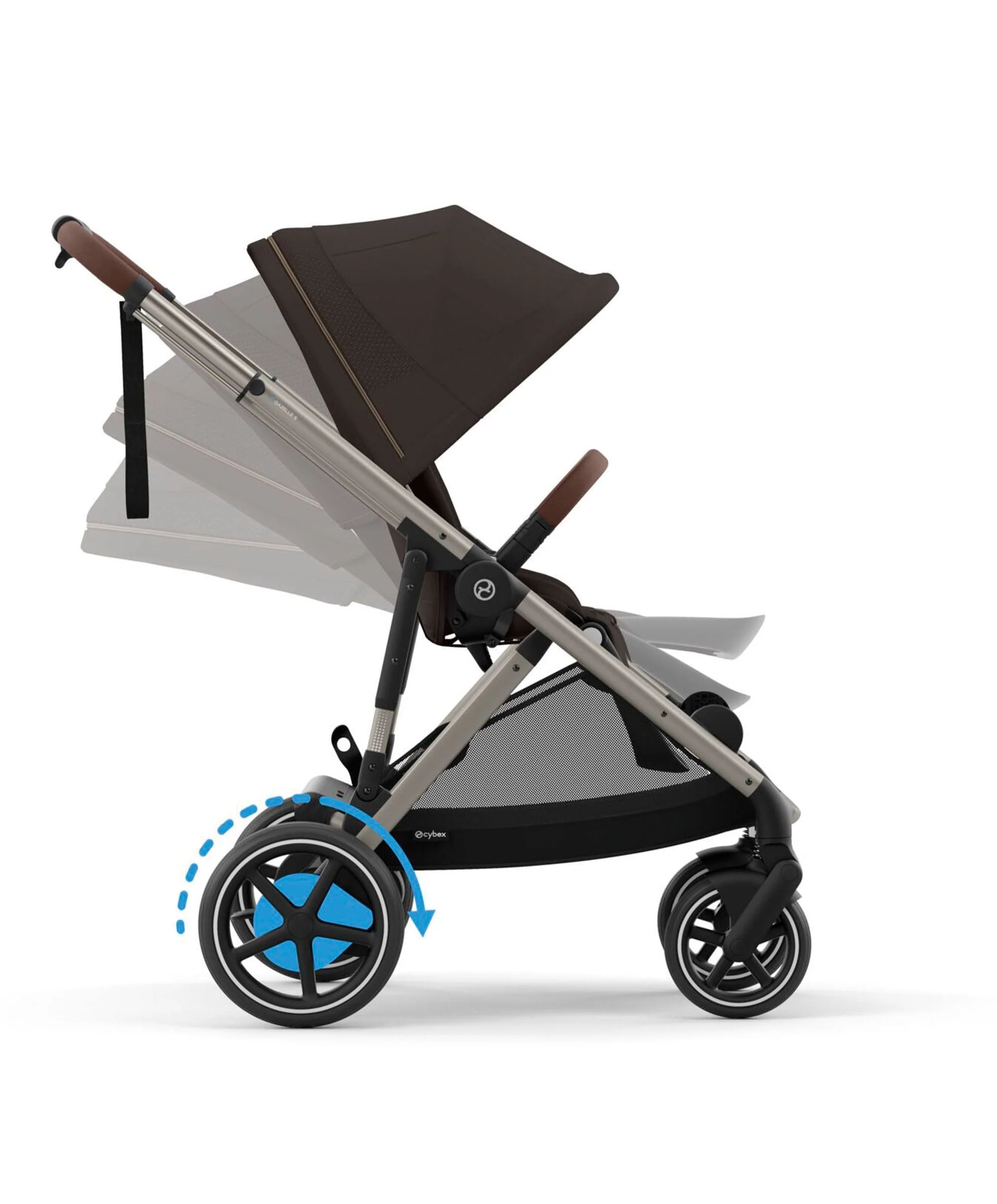 Cybex e-Gazelle S Electric Single to Double Pushchair Bundle with Cybex Cloud T i-Size Rotating Car Seat (7 Pieces) - Chocolate Brown - Image 6