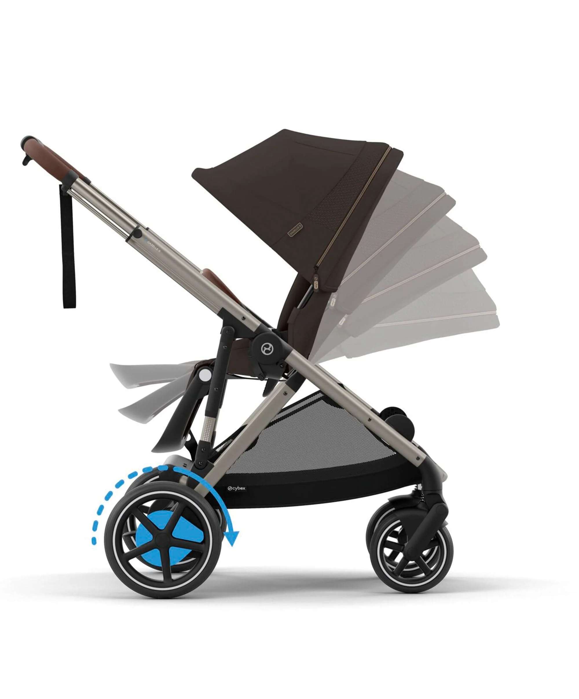 Cybex e-Gazelle S Electric Single to Double Pushchair Bundle with Cybex Cloud T i-Size Rotating Car Seat (7 Pieces) - Chocolate Brown - Image 4