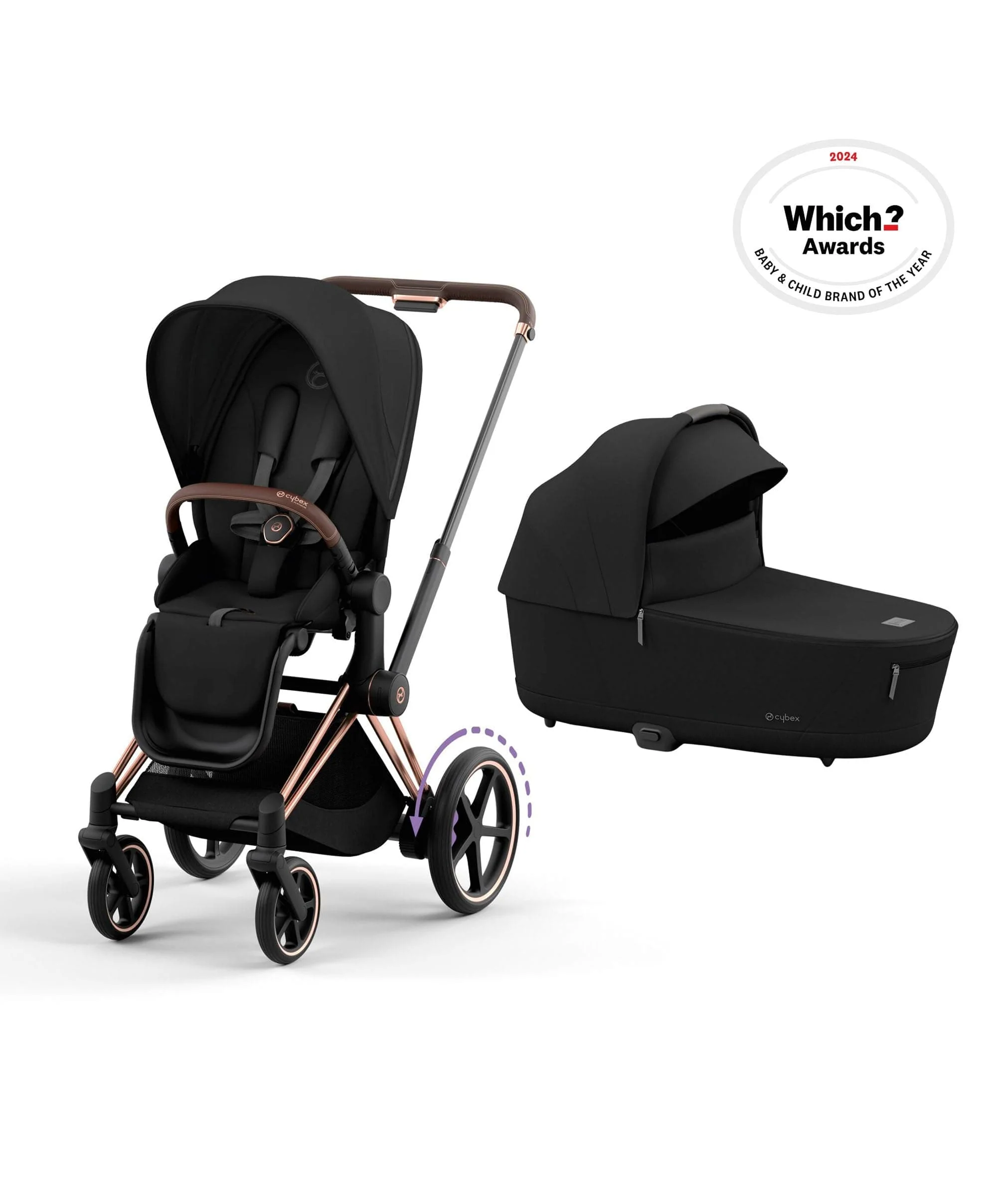 Cybex ePriam 3 Piece Complete Pushchair Bundle - Rose Gold / Sepia Black - Image 2