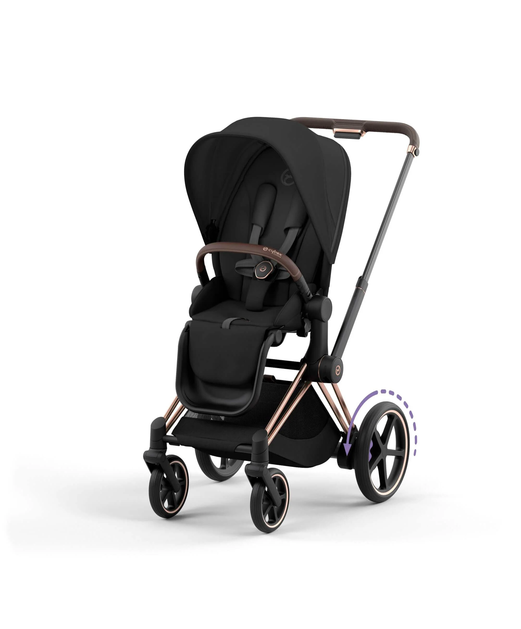 Cybex E-Priam Pushchair Bundle With Cybex Cloud T i-Size Plus Rotating Baby Car Seat (7 Pieces)  - Rose Gold/Cozy Beige - Image 2