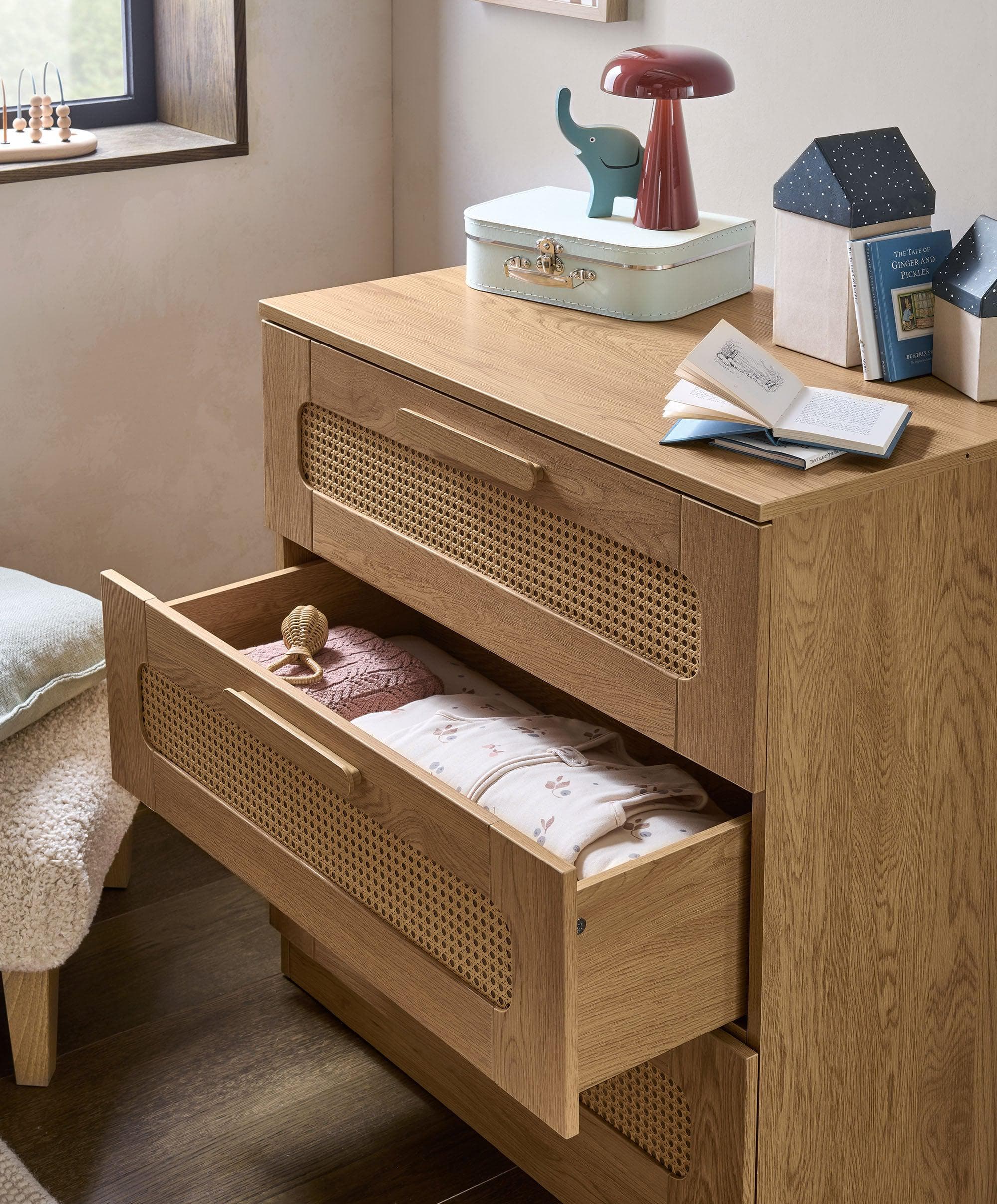 Esna 3 Piece Cotbed Set with Dresser Changer & Wardrobe - Rattan - Image 6