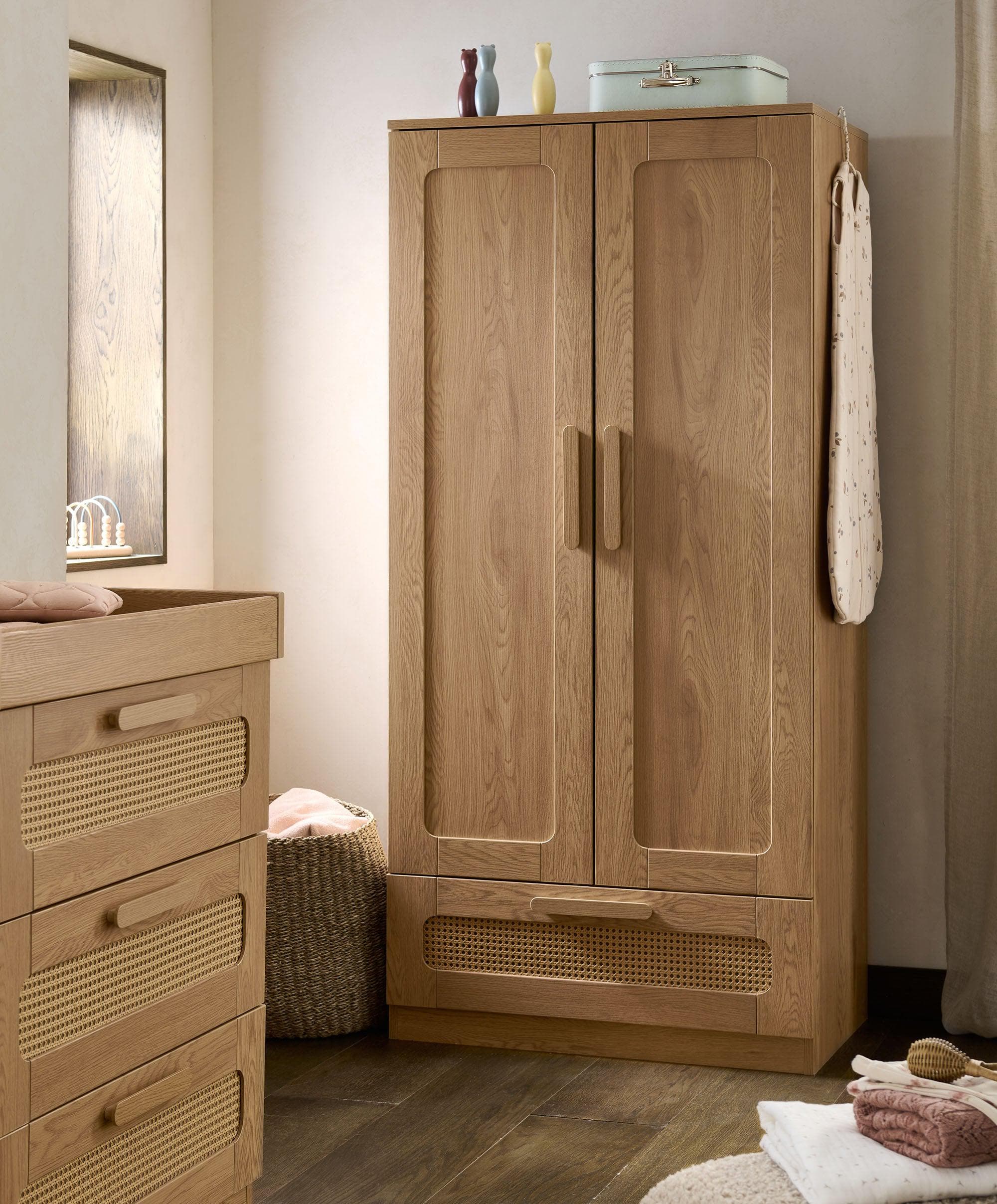 Esna 3 Piece Cotbed Set with Dresser Changer & Wardrobe - Rattan - Image 8