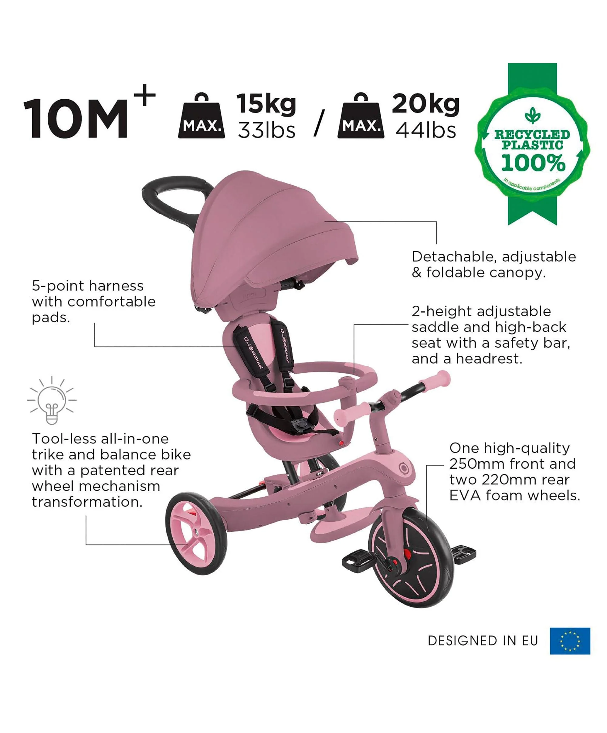 Globber Explorer Trike Eco 4 in 1 – Berry - Image 6
