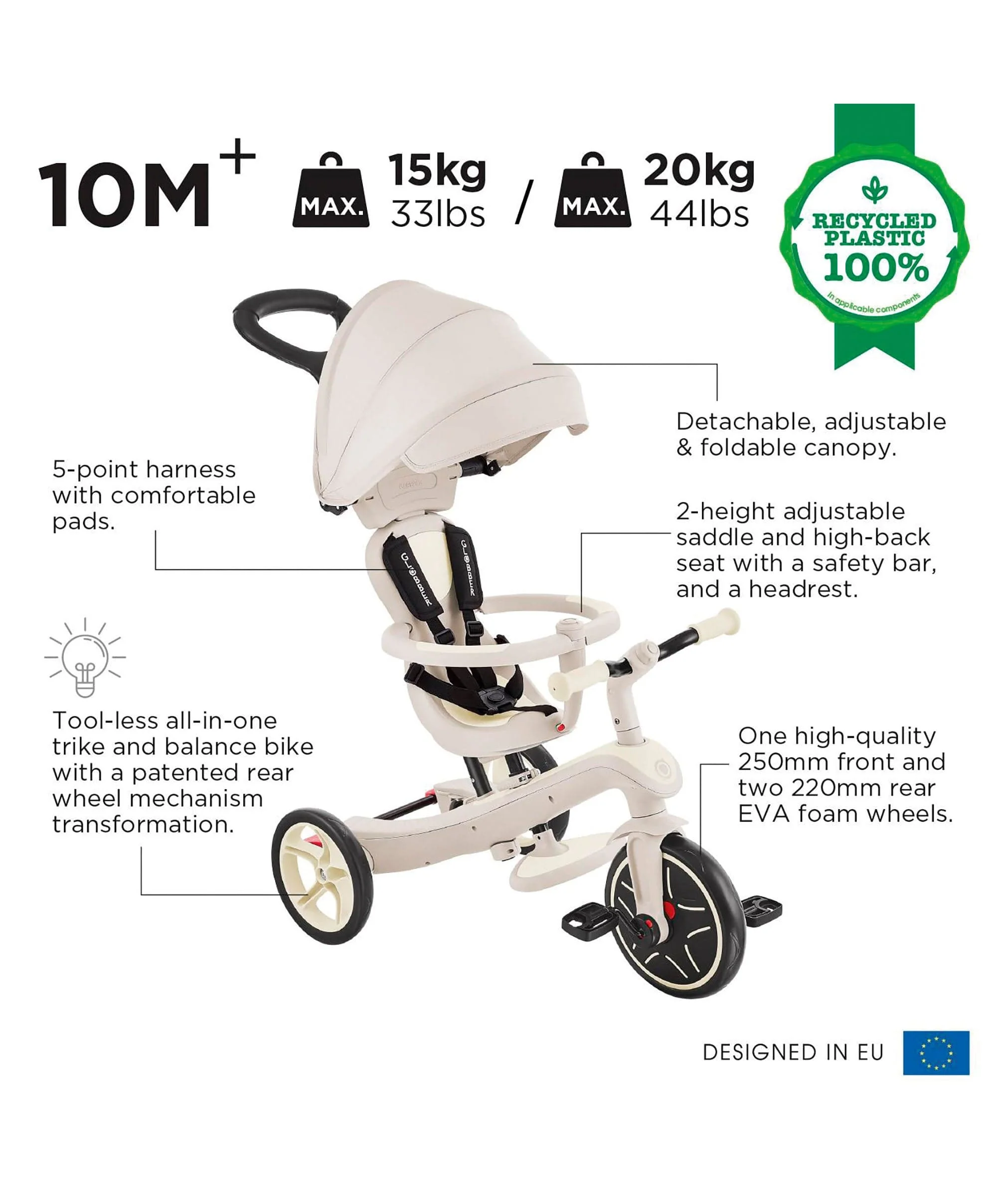 Globber Explorer Trike Eco 4 in 1 – Coconut - Image 5