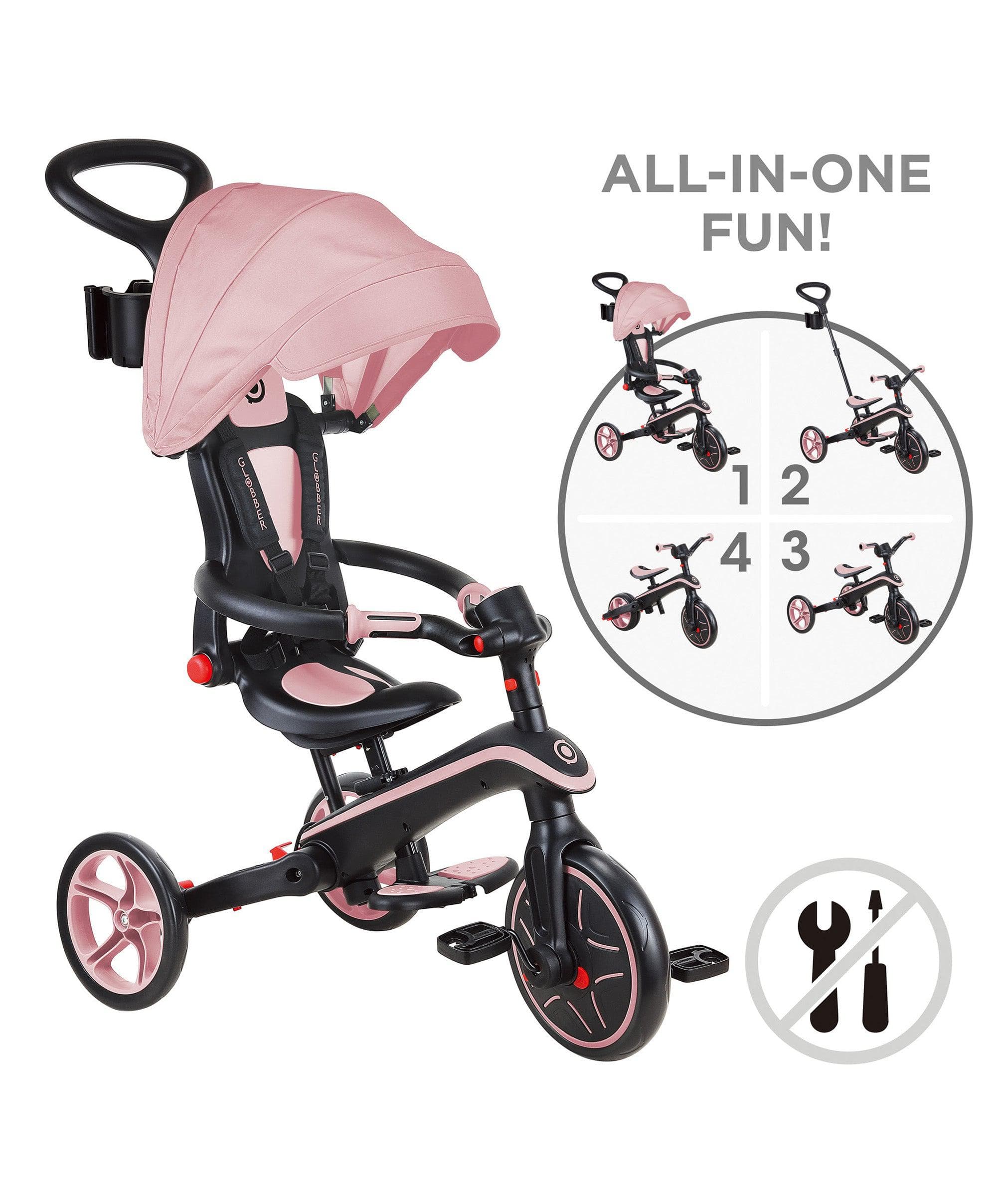 Globber Explorer Foldable 4-in-1 Trike - Pastel Pink - Image 8