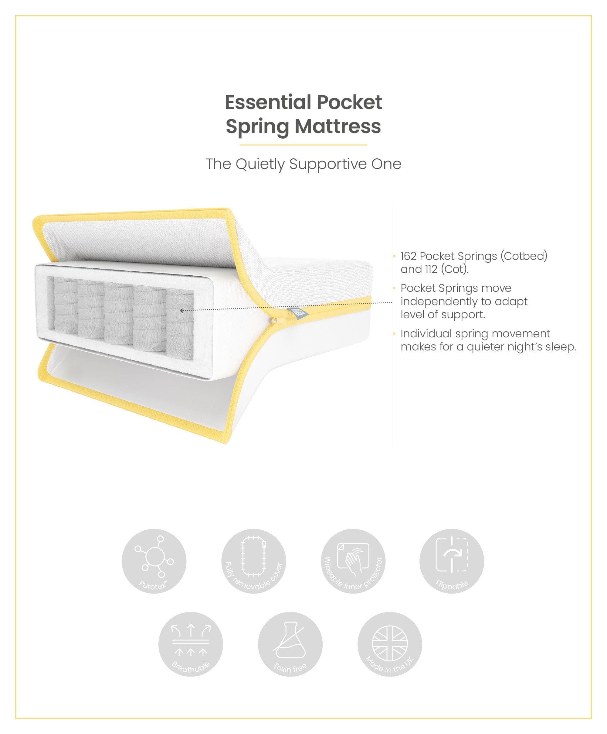 Hampden Cotbed & Essential Airflow Pocket Spring Mattress Bundle - White - Image 11