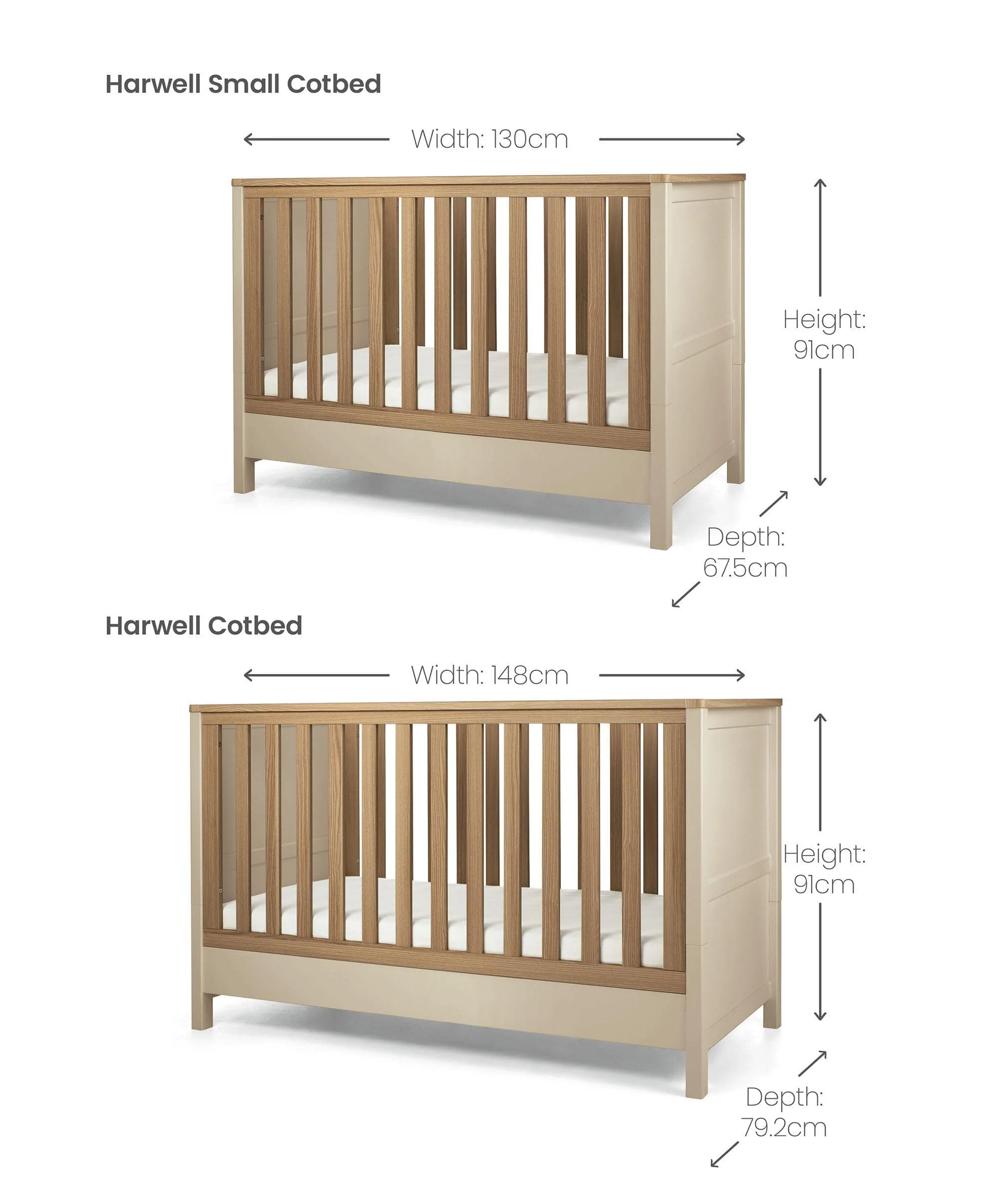 Harwell 3 Piece Small Cotbed Range with Dresser Changer & Wardrobe - Cashmere - Image 7