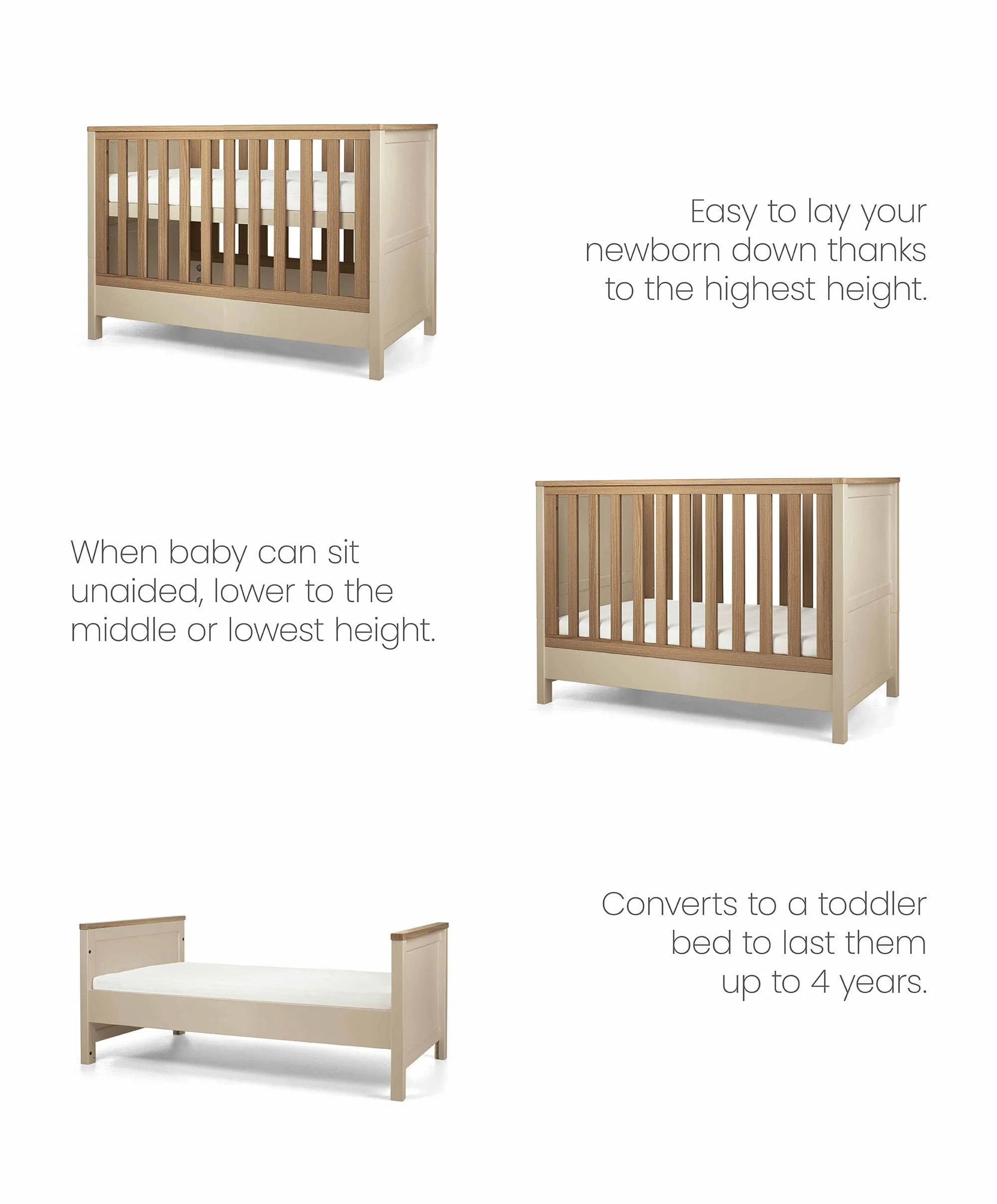 Harwell 3 Piece Small Cotbed Range with Dresser Changer & Wardrobe - Cashmere - Image 6