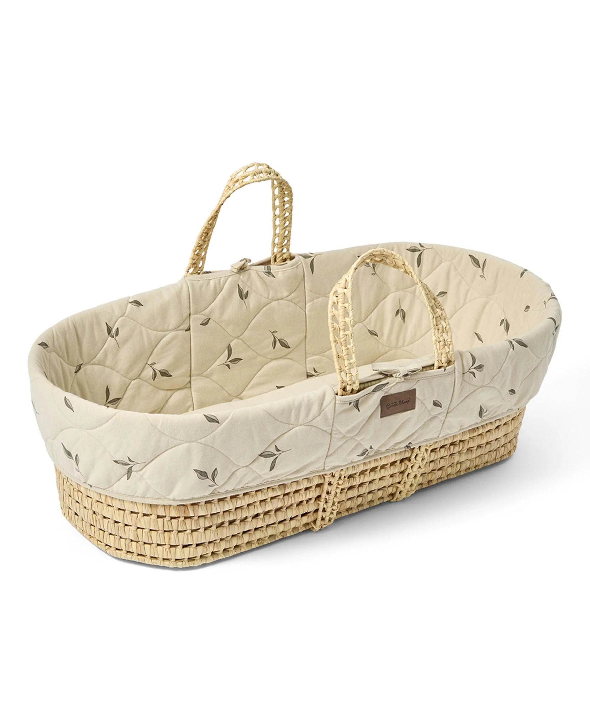 Little Green Sheep Quilted Moses Basket and Mattress - Leaves - Image 5
