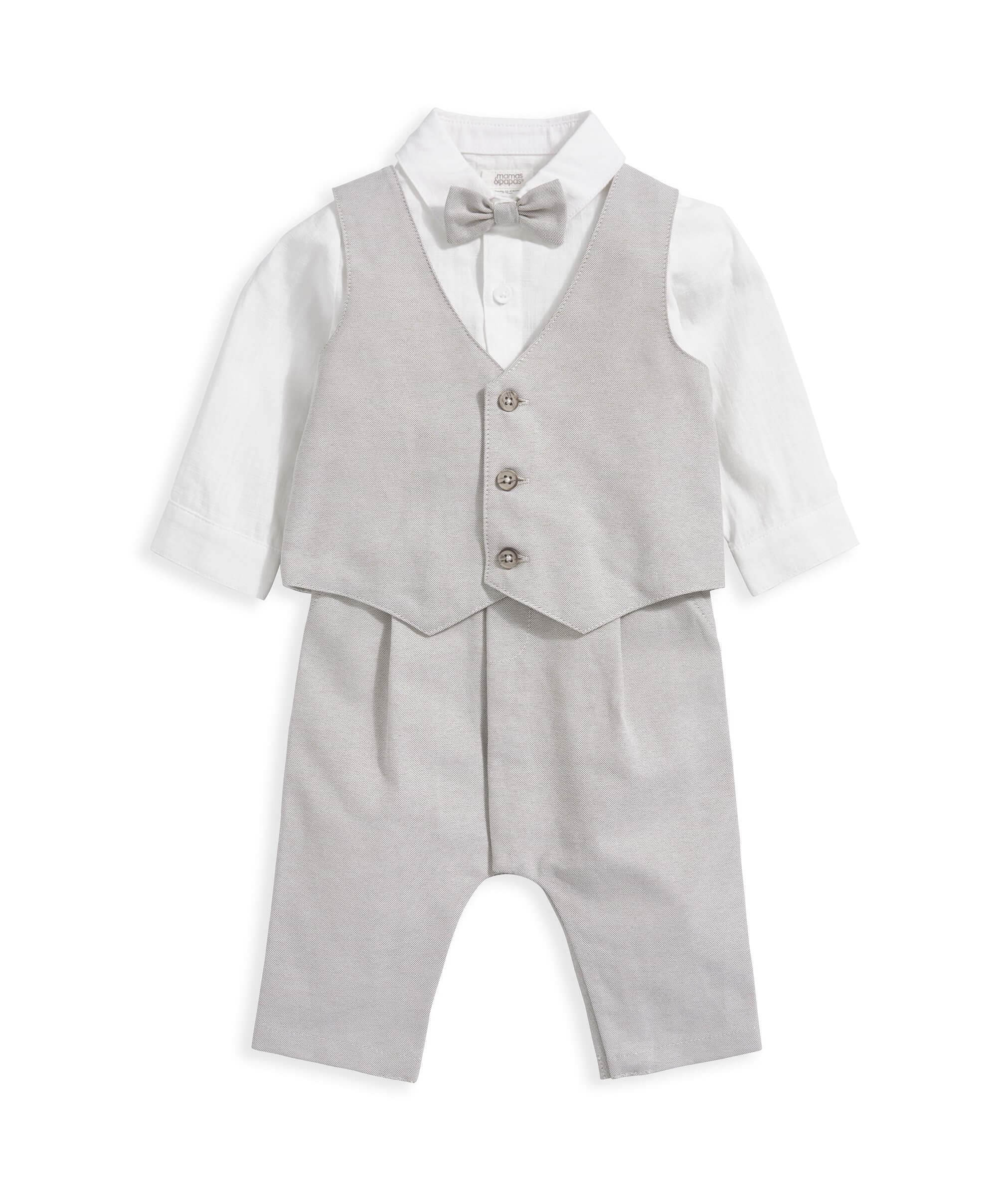 Linen Waistcoat Mock Romper - Cream - Image 3