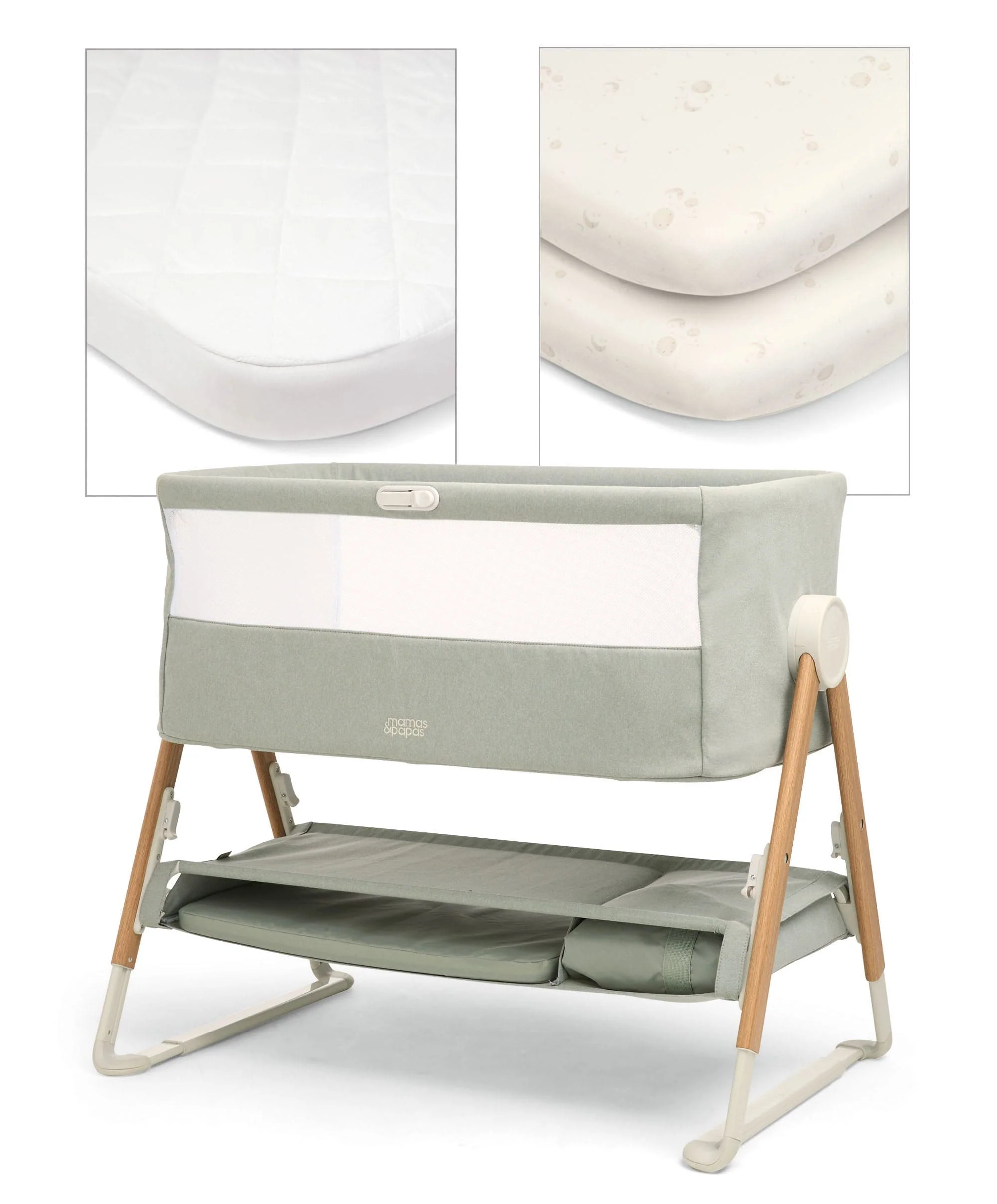 Lua Bedside Crib and Sheet Bundle - Sage/Cosmic Sky