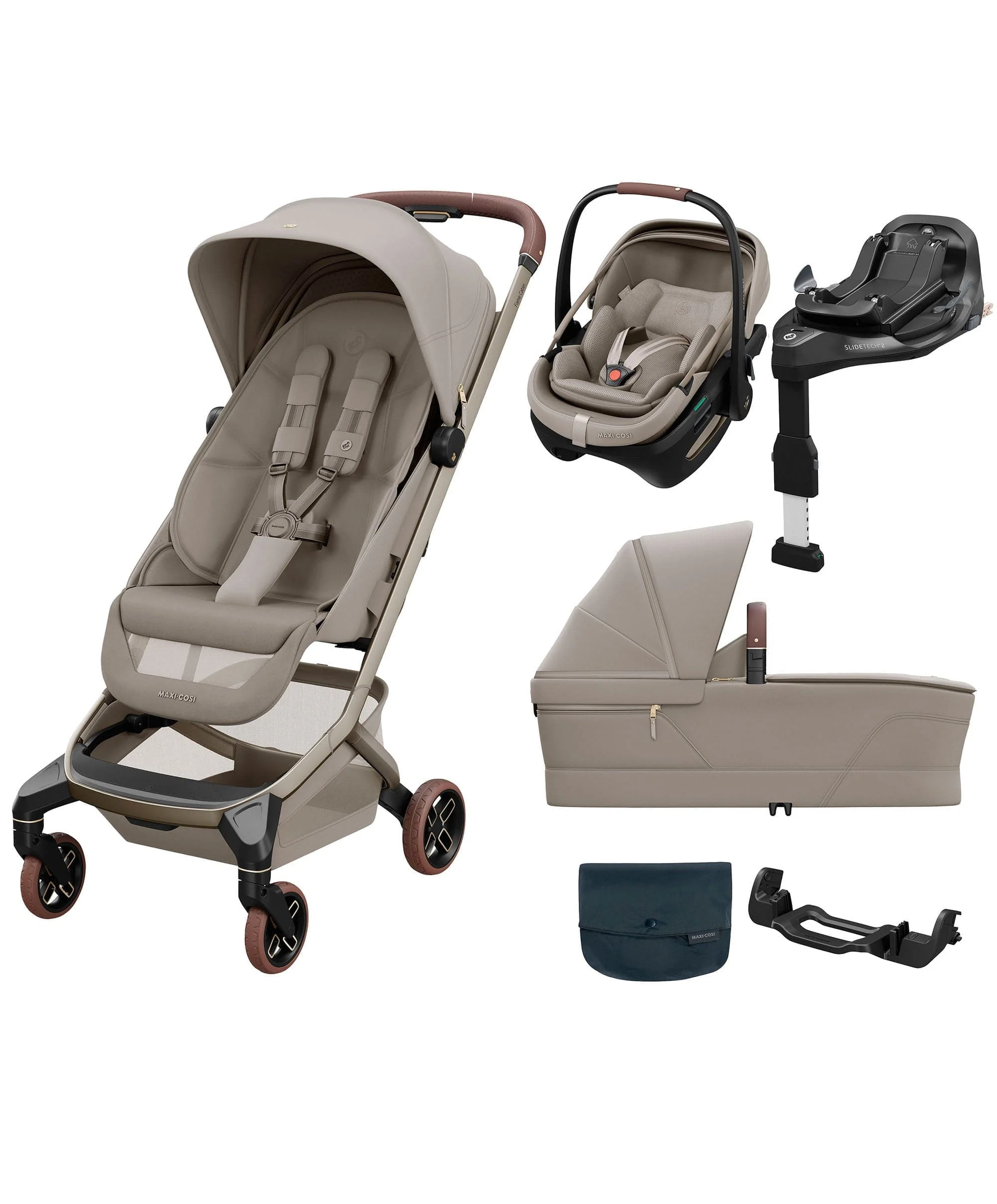 Maxi-Cosi Fame Cabin Pushchair Bundle with Maxi-Cosi Coral Slide Pro Car Seat & Base (5 Pieces) - Sapphire Sand