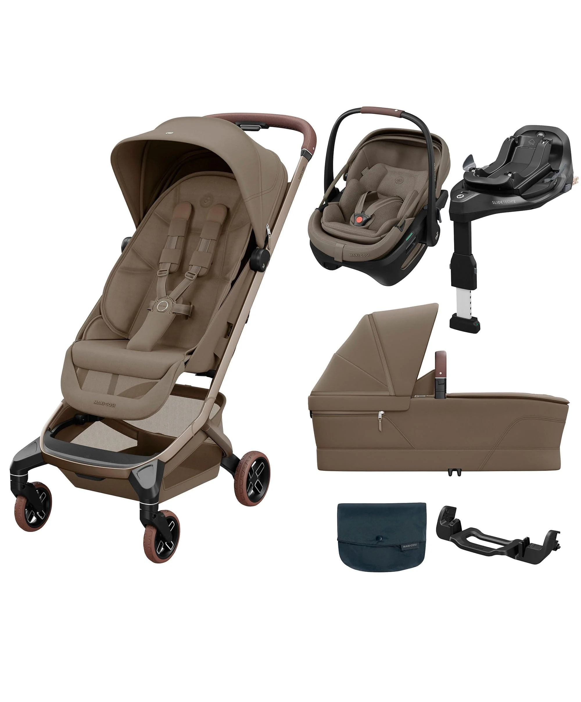 Maxi-Cosi Fame Cabin Pushchair Bundle with Maxi-Cosi Coral Slide Pro Car Seat & Base (4 Pieces) -Truffle