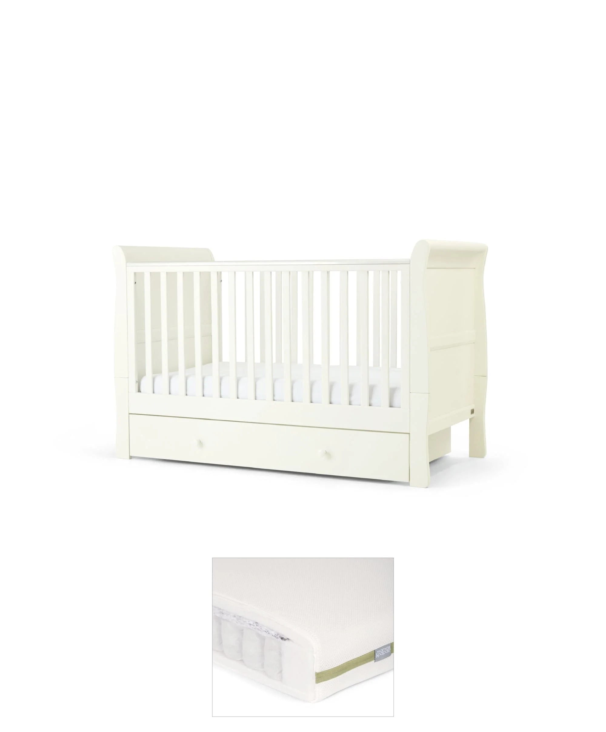 Mia Cotbed & Premium Pocket Spring Mattress Bundle - White