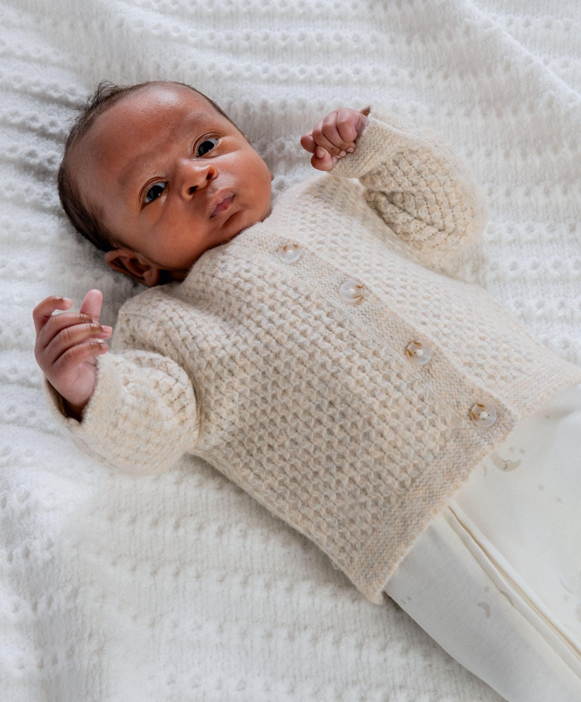 Knitted Cardigan with Button Fastening - Oatmeal - Image 3