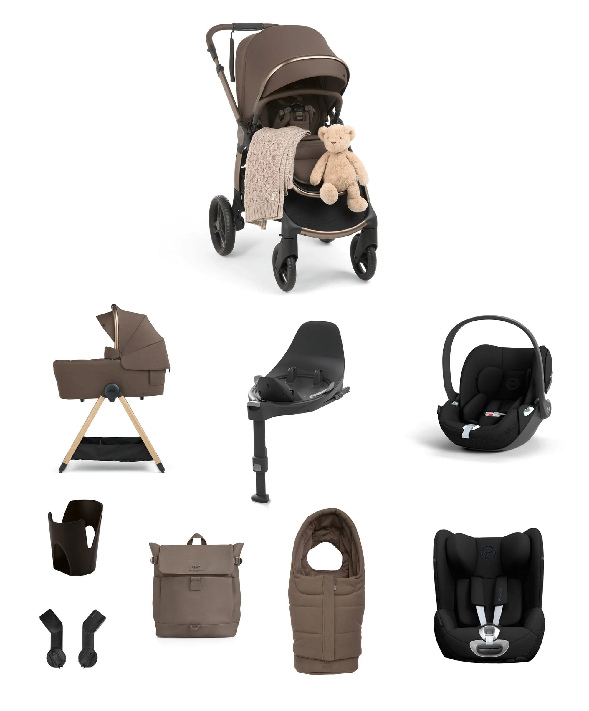 Ocarro 2 Pushchair Baby to Toddler Travel Bundle with Cybex Cloud T & Sirona T (12 Pieces) – Crema