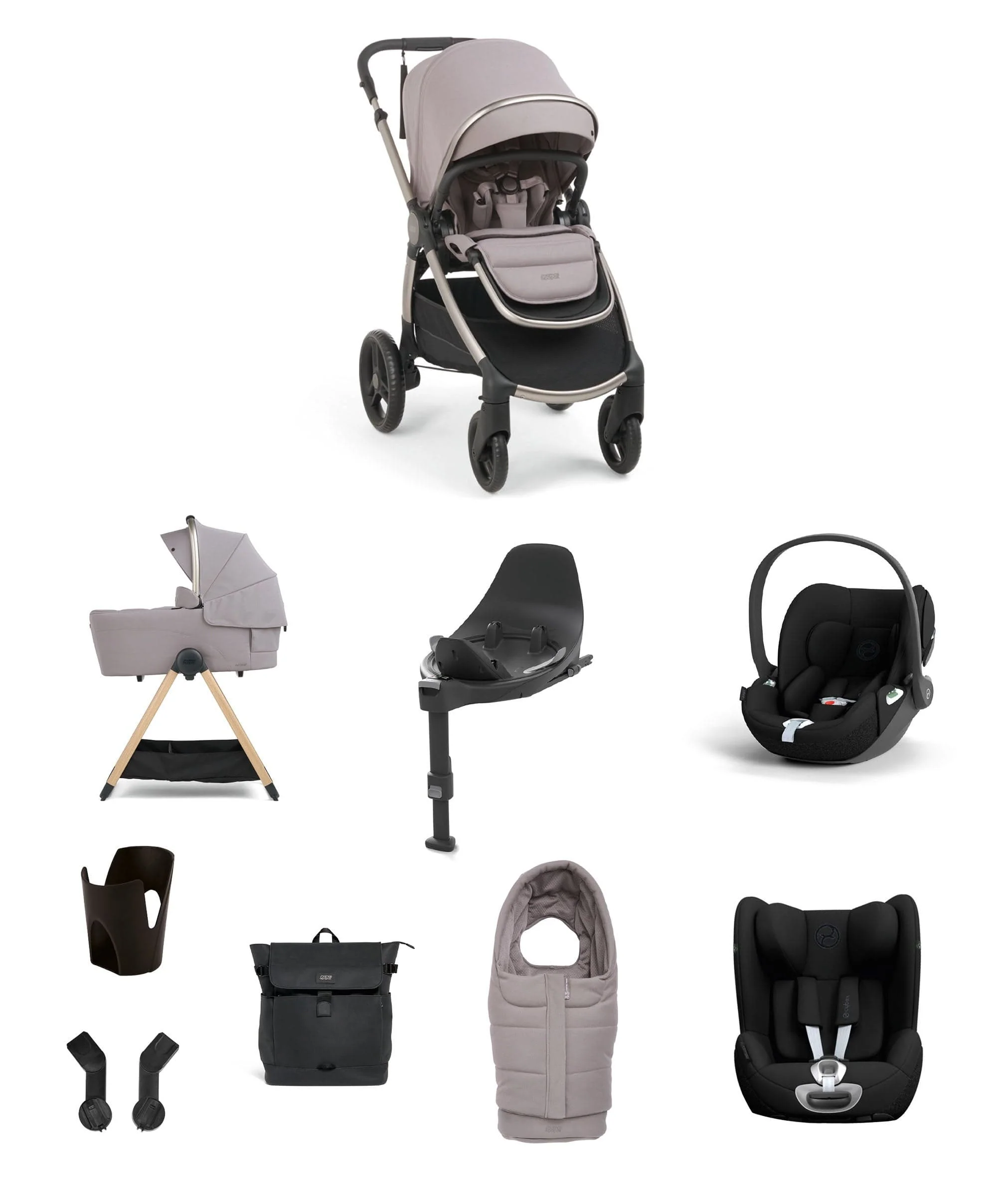 Ocarro 2 Pushchair Baby to Toddler Travel Bundle with Cybex Cloud T & Cybex Sirona T (10 Pieces) – Moonstone Grey