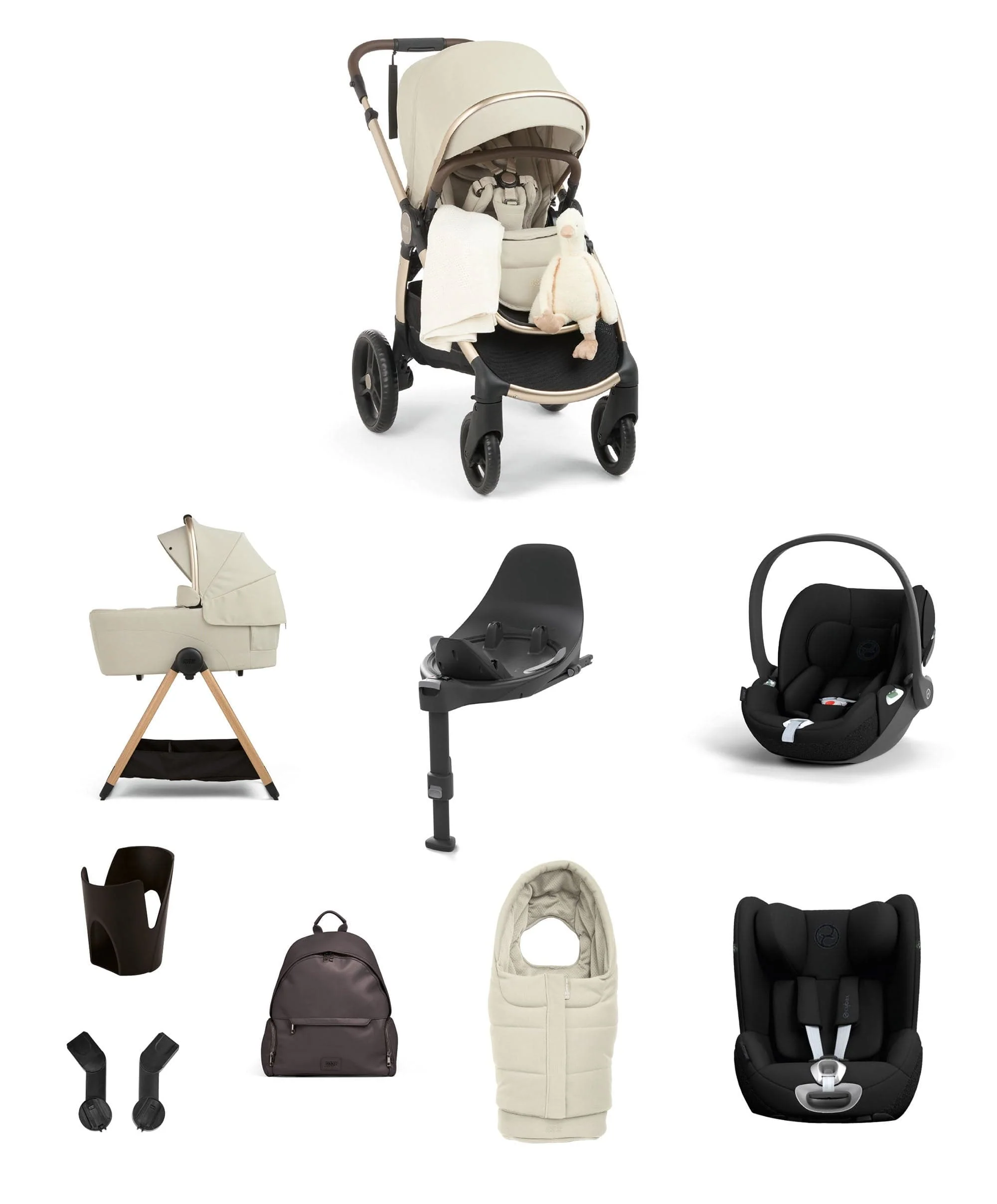 Ocarro 2 Pushchair Baby to Toddler Travel Bundle with Cybex Cloud T & Sirona T (12 Pieces) – Shell