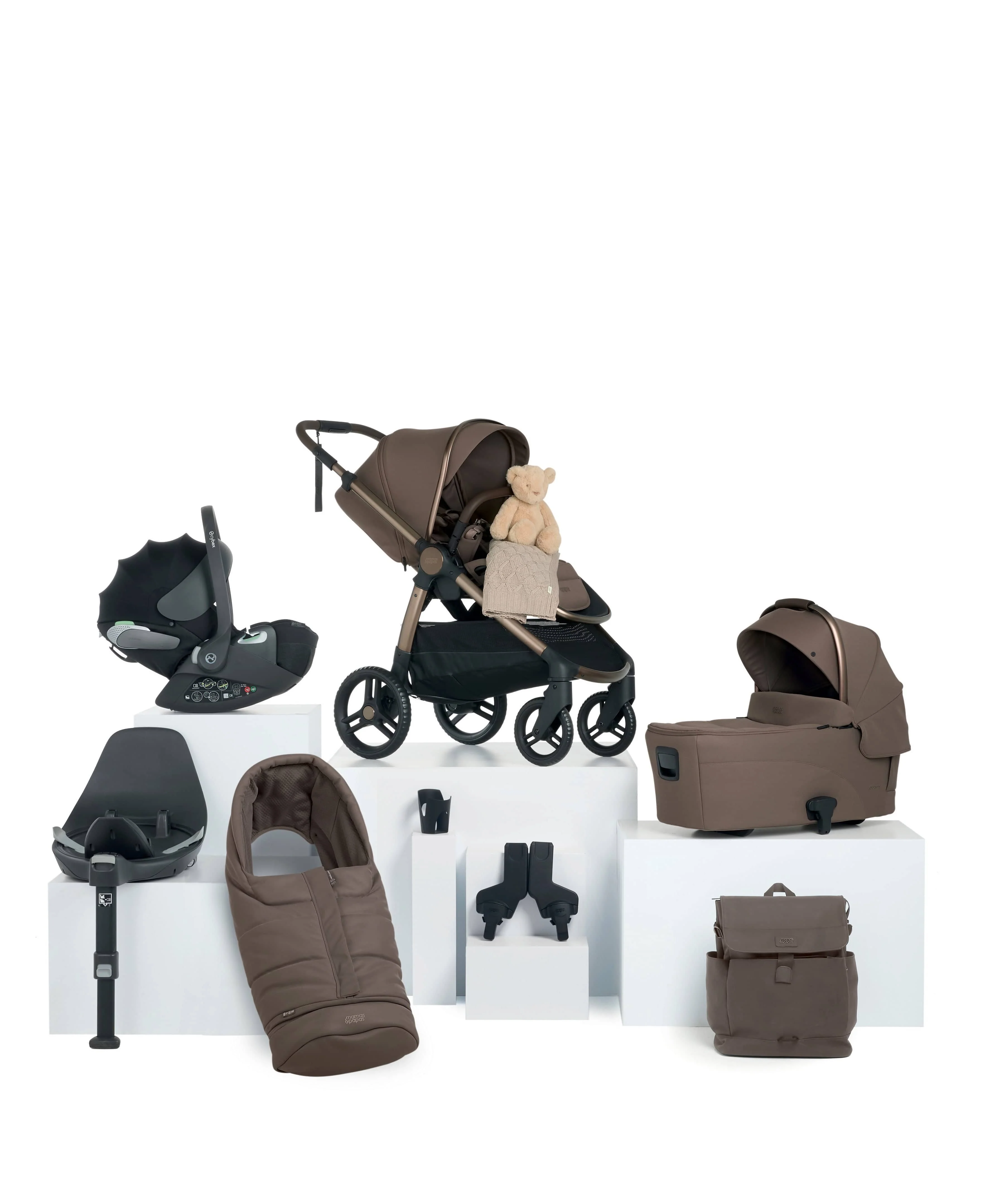 Ocarro 2 Pushchair Bundle With Cybex Cloud T+ i-Size Rotating Baby Car Seat & Base (10 Pieces) - Crema