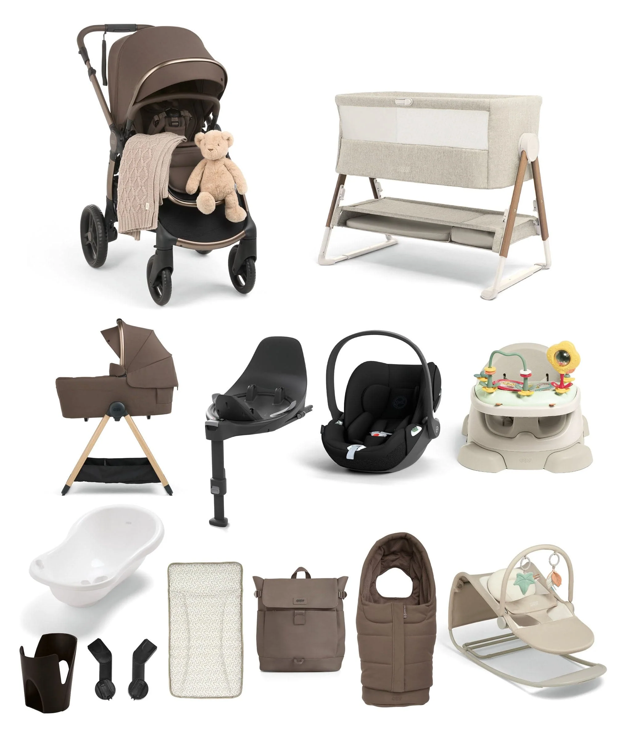 Ocarro 2 Pushchair Ultimate Newborn Bundle with Cybex Cloud T i-Size Rotating Baby Car Seat & Base (16 Pieces) - Crema